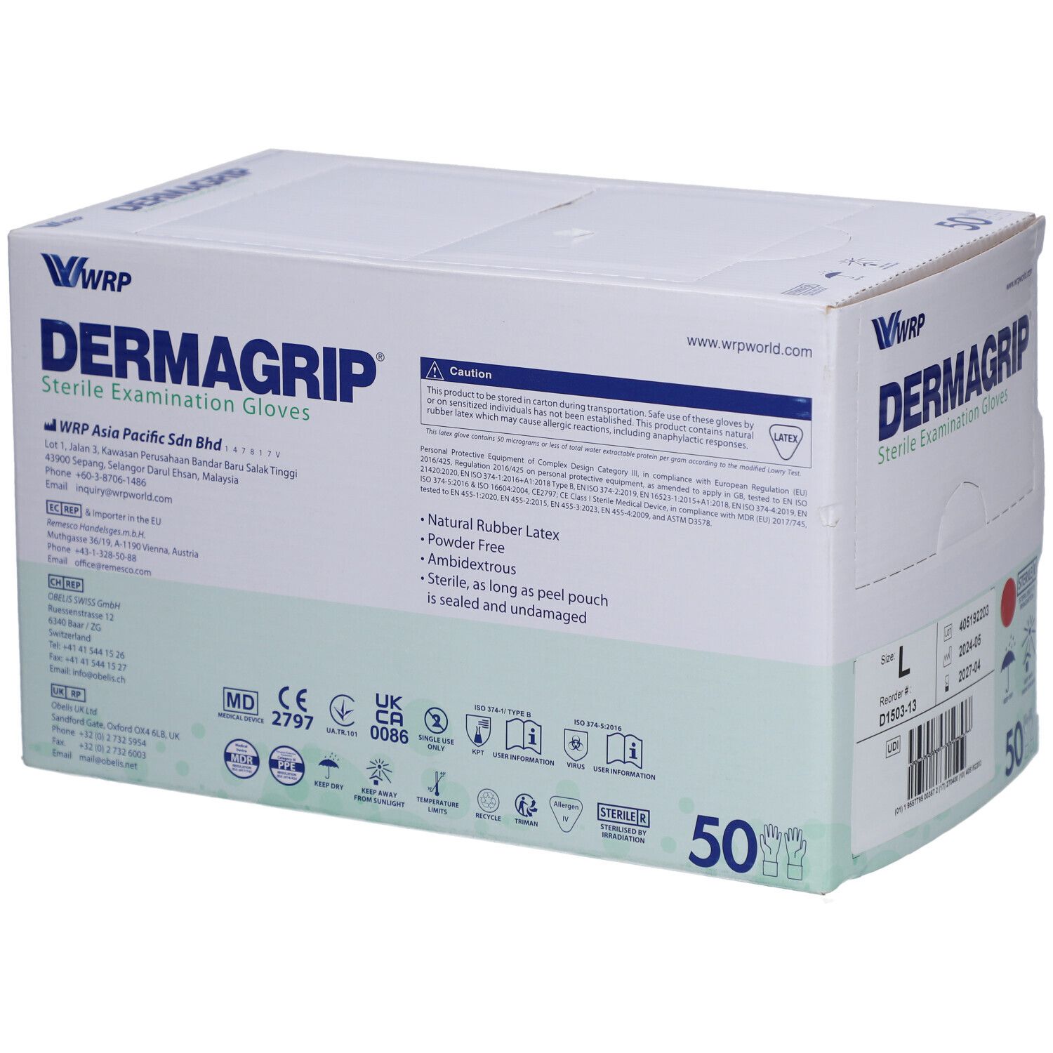 Dermagrip Untersuchungs-Handschuhe Latex L steril