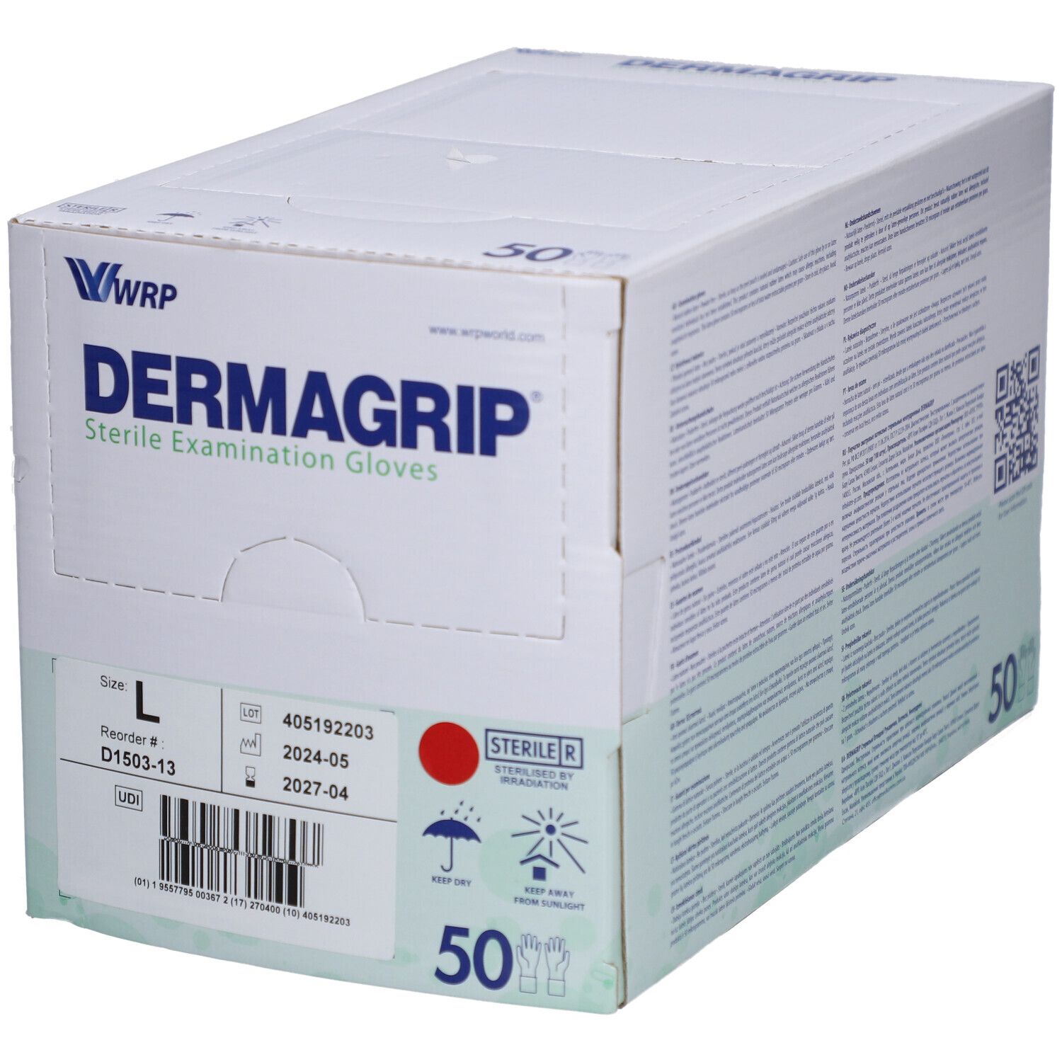 Dermagrip Untersuchungs-Handschuhe Latex L steril