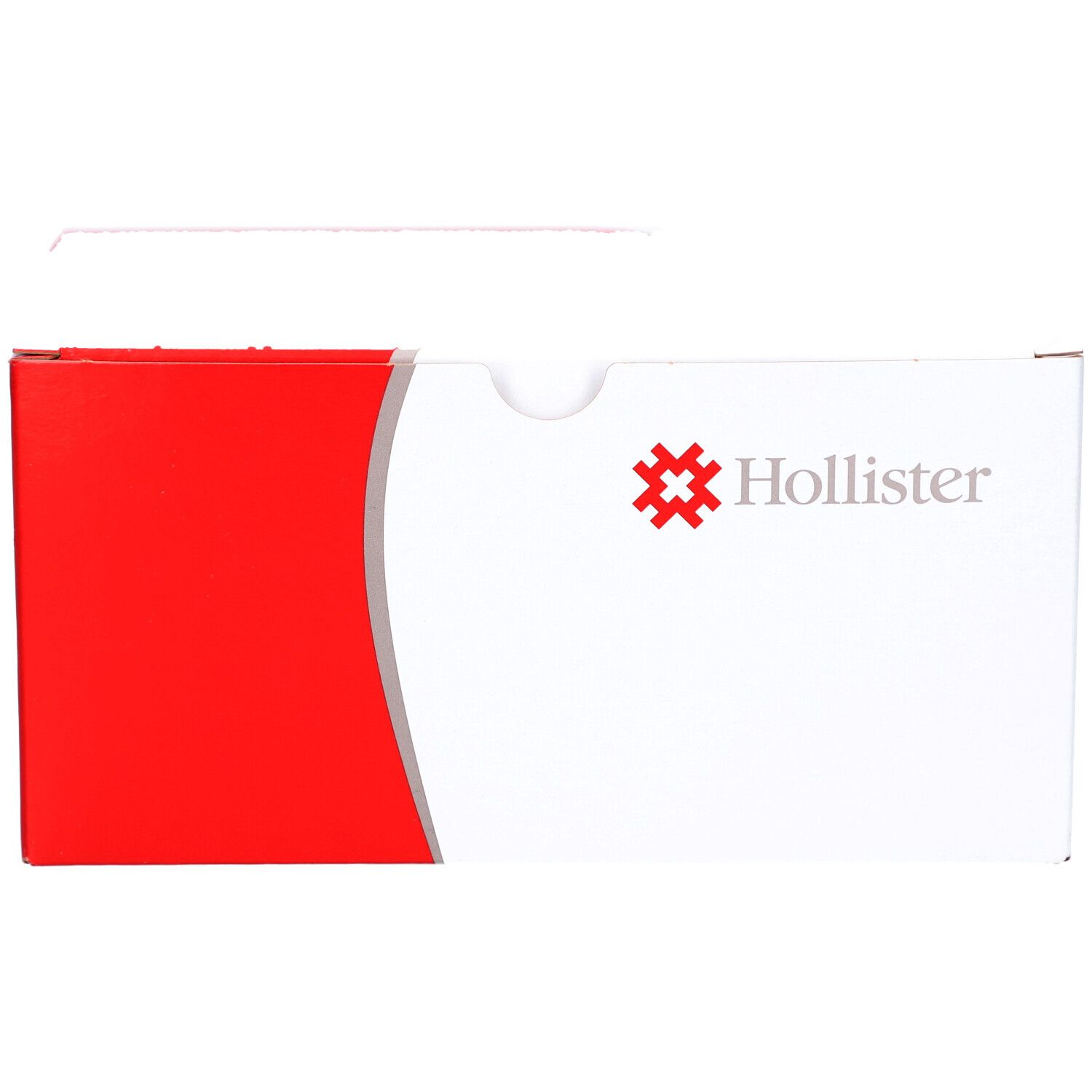 Boîte blanche avec accent rouge. Logo Hollister. Informations produit sur le côté.