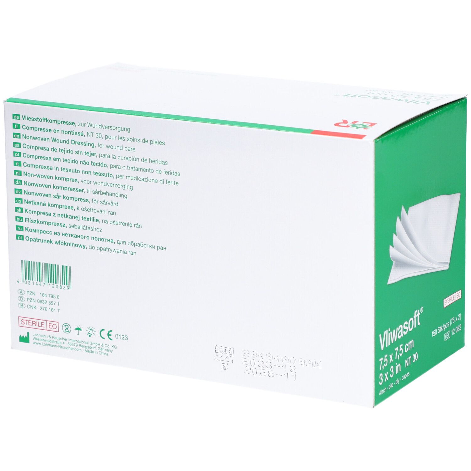 Vliwasoft® Vliesstoffkompresse 7,5 cm x 7,5 cm 4lagig steril