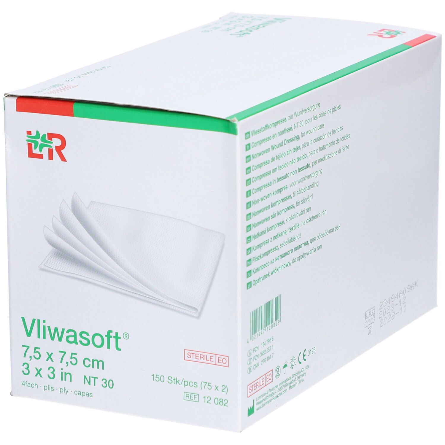 Vliwasoft® Vliesstoffkompresse 7,5 cm x 7,5 cm 4lagig steril