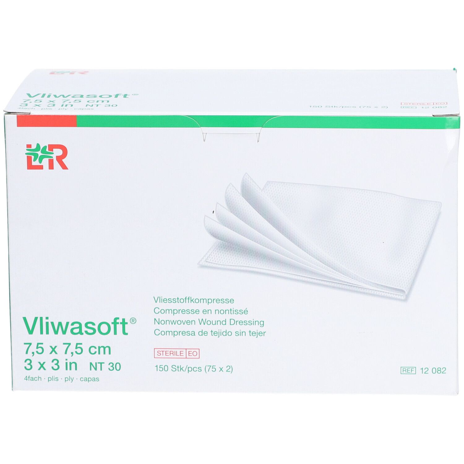 Vliwasoft® Vliesstoffkompresse 7,5 cm x 7,5 cm 4lagig steril