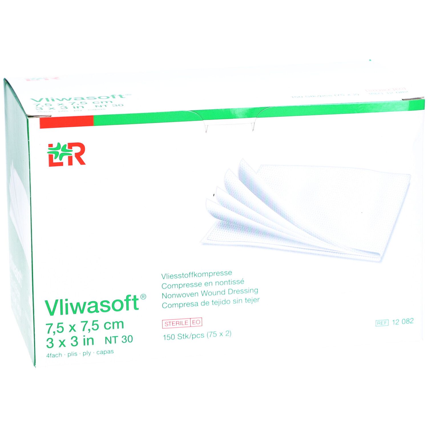 Vliwasoft® Vliesstoffkompresse 7,5 cm x 7,5 cm 4lagig steril
