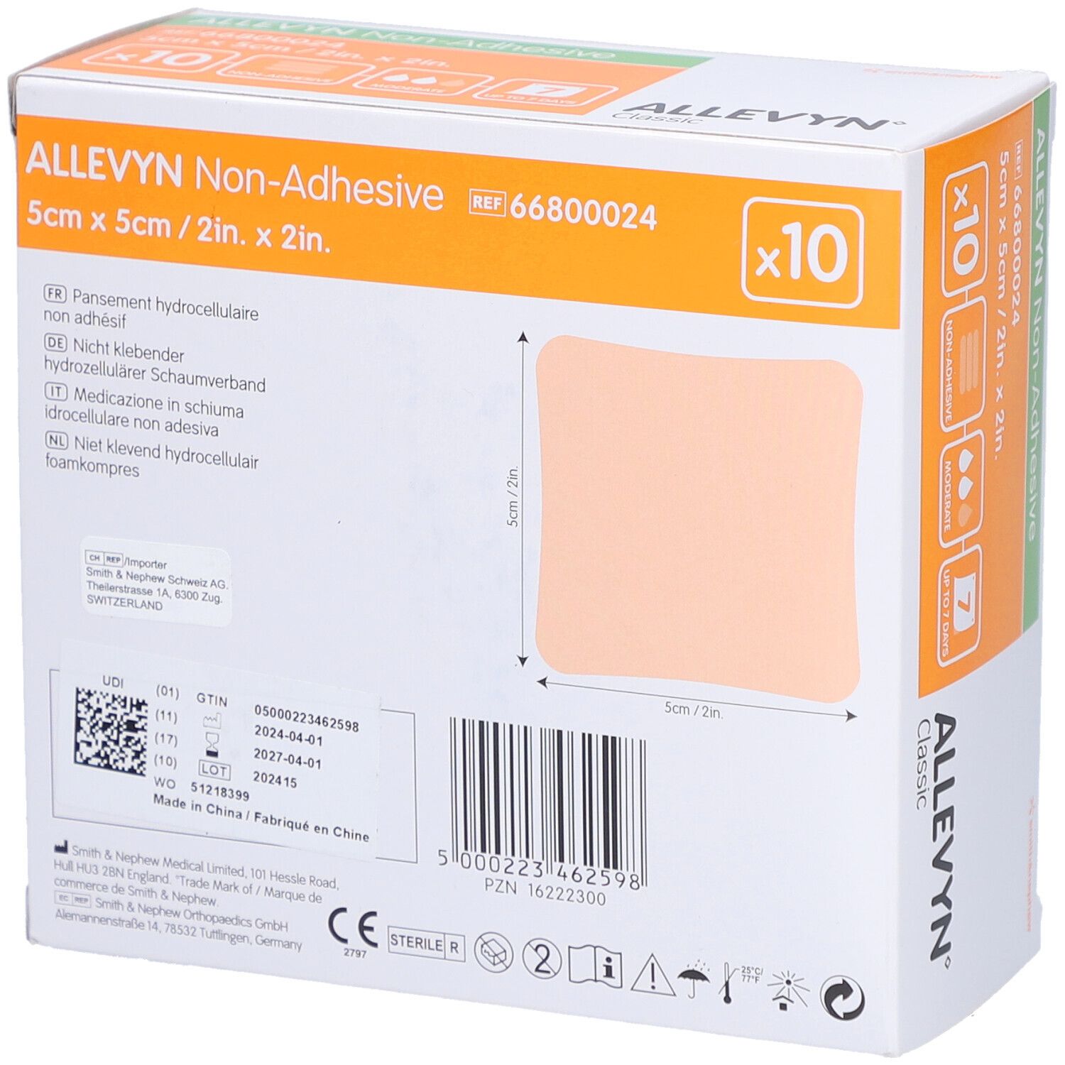 Allevyn® Classic Nicht klebende Pflaster 5 x 5 cm