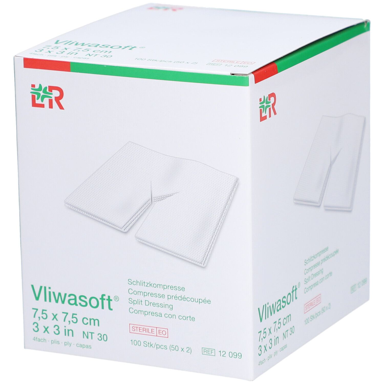 L&R Vliwasoft® Compresse prédécoupée 7,5 x 7,5 cm