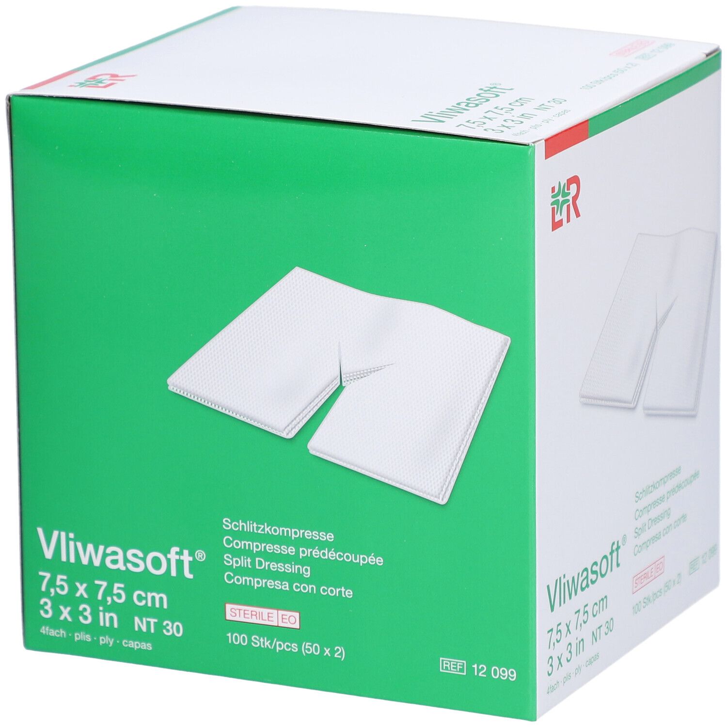 L&R Vliwasoft® Compresse prédécoupée 7,5 x 7,5 cm