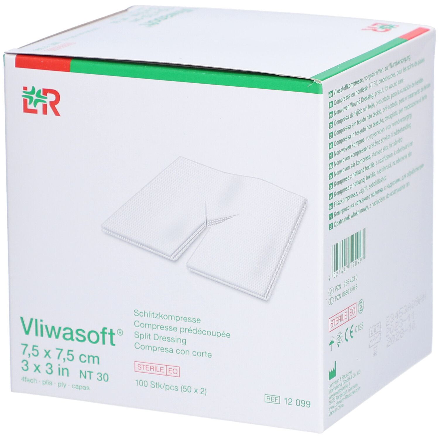 L&R Vliwasoft® Compresse prédécoupée 7,5 x 7,5 cm