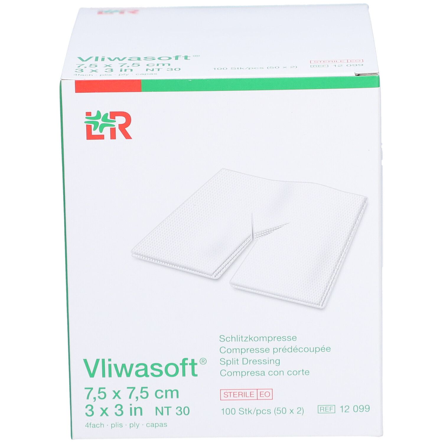 L&R Vliwasoft® Compresse prédécoupée 7,5 x 7,5 cm