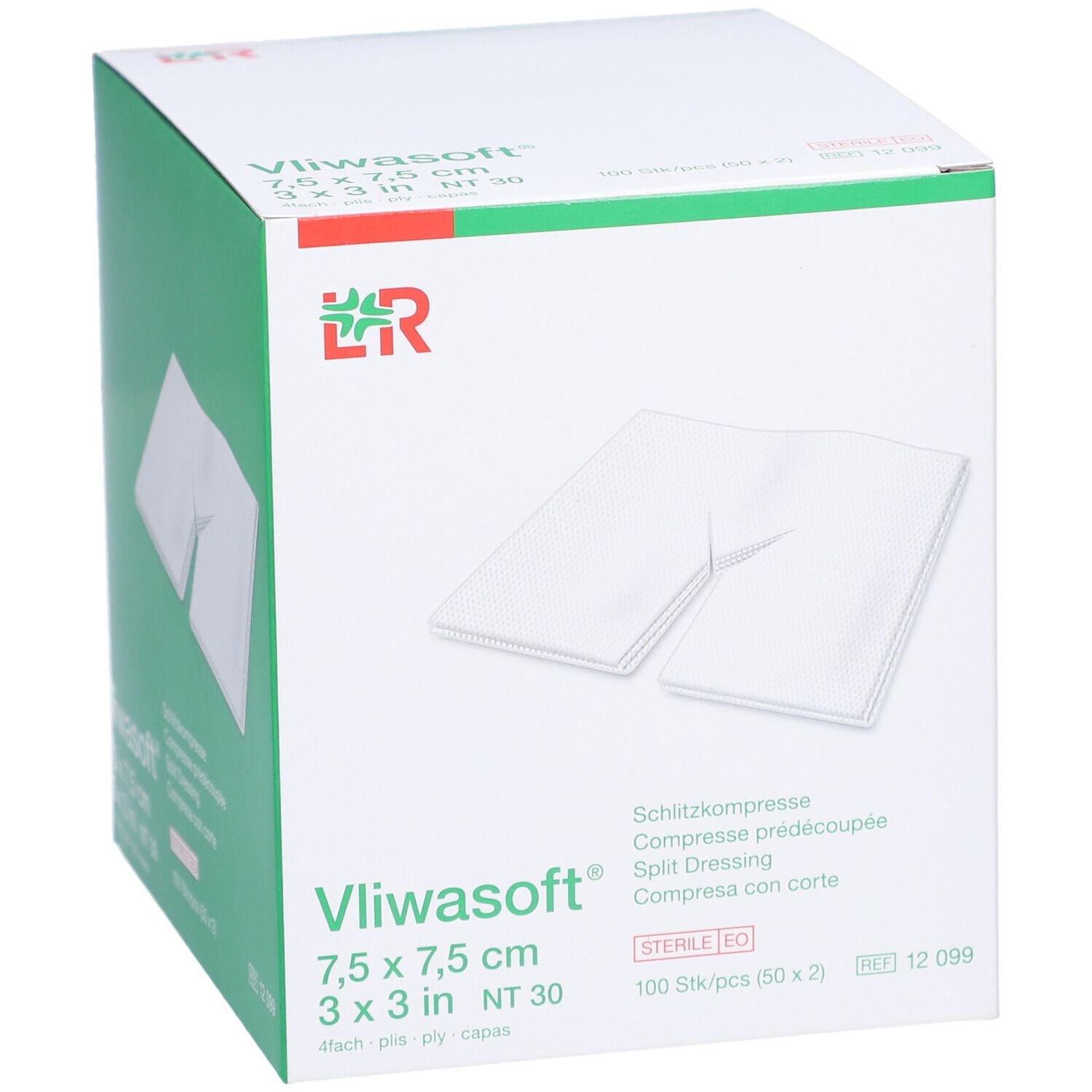 L&R Vliwasoft® Compresse prédécoupée 7,5 x 7,5 cm