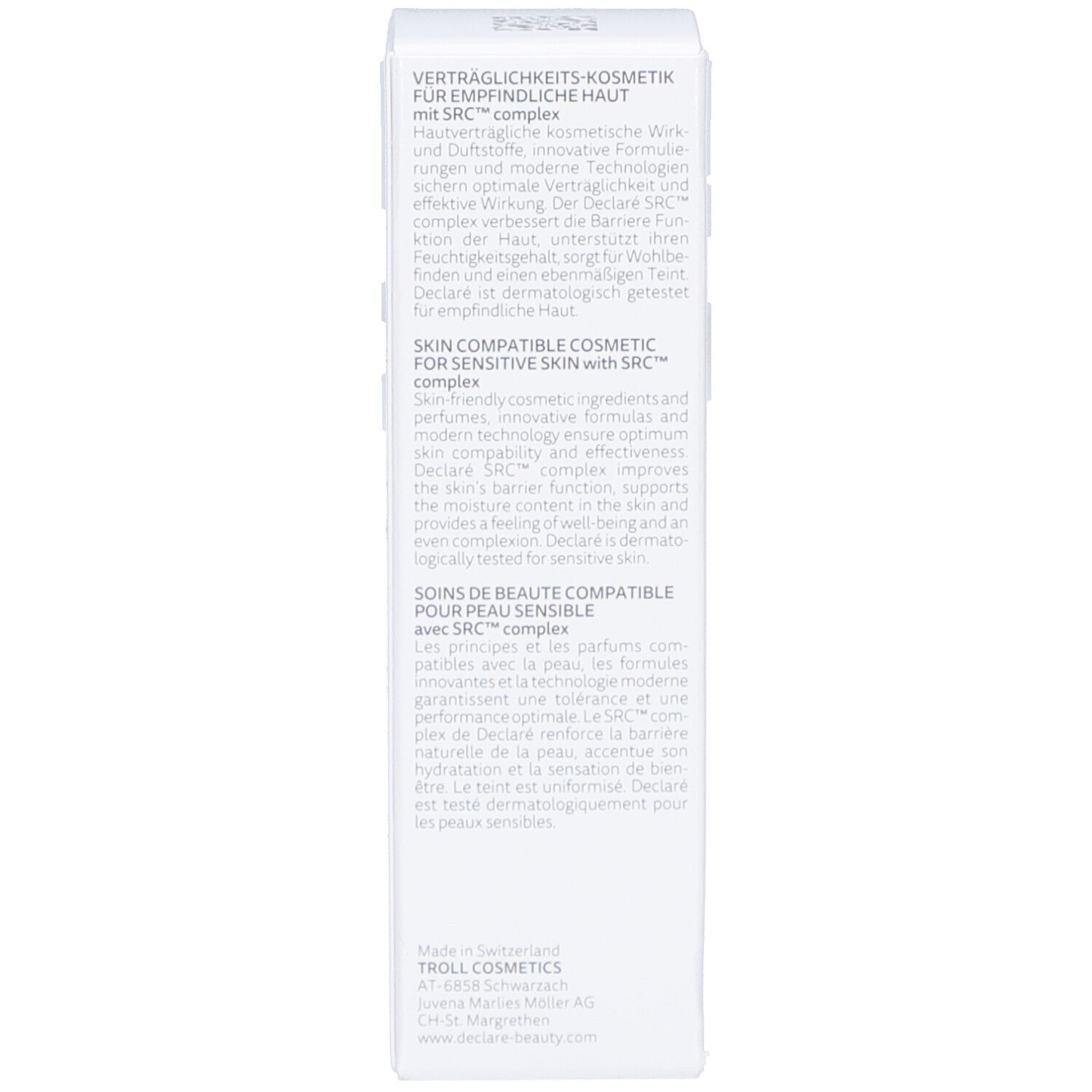 Rückseite der Schachtel. Text: Produktbeschreibung, SRC-Komplex, EAC-Zertifizierung, 15 ml.