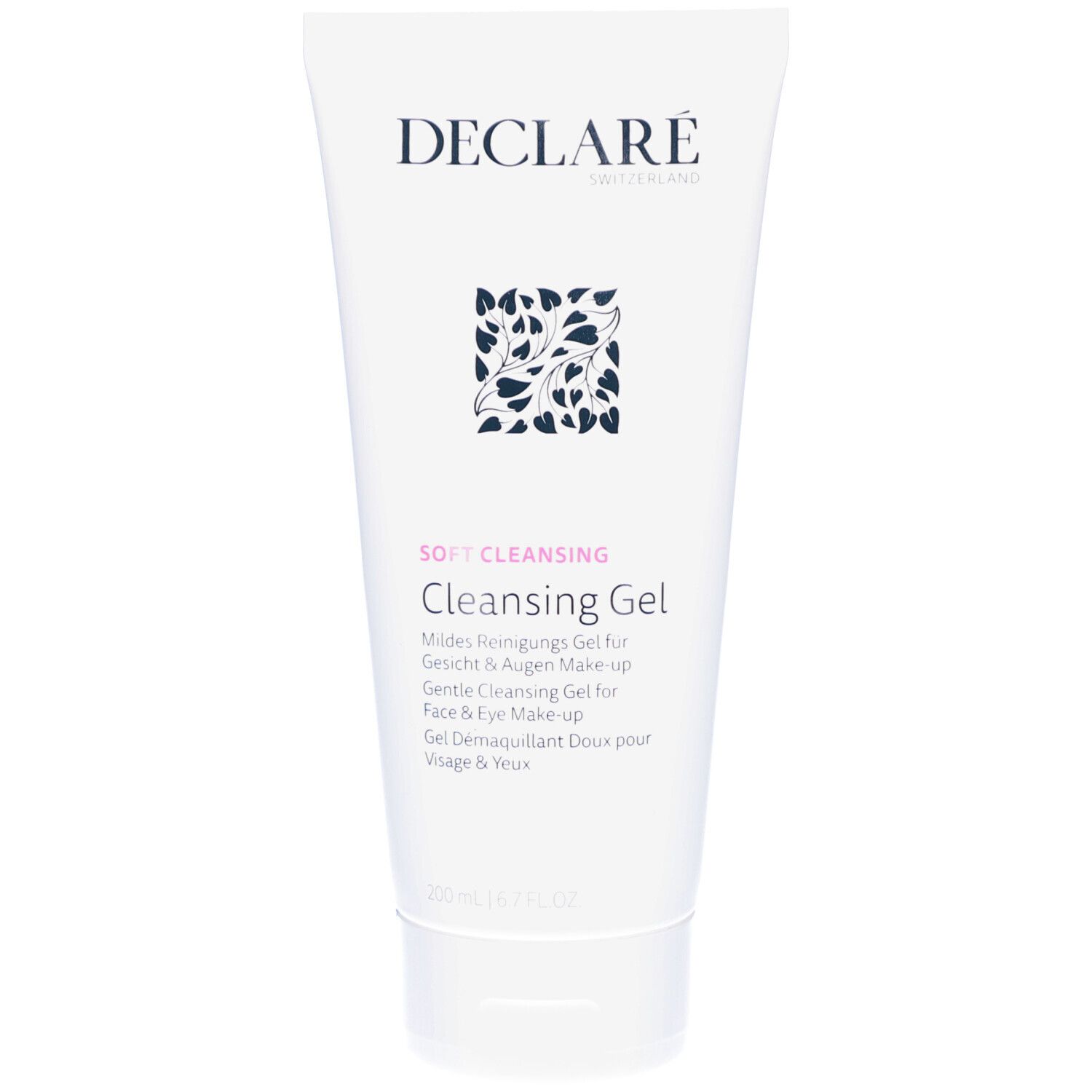 Tube blanc DECLARÉ Cleansing Gel. Texte : Soft Cleansing, Cleansing Gel. 200 ml.