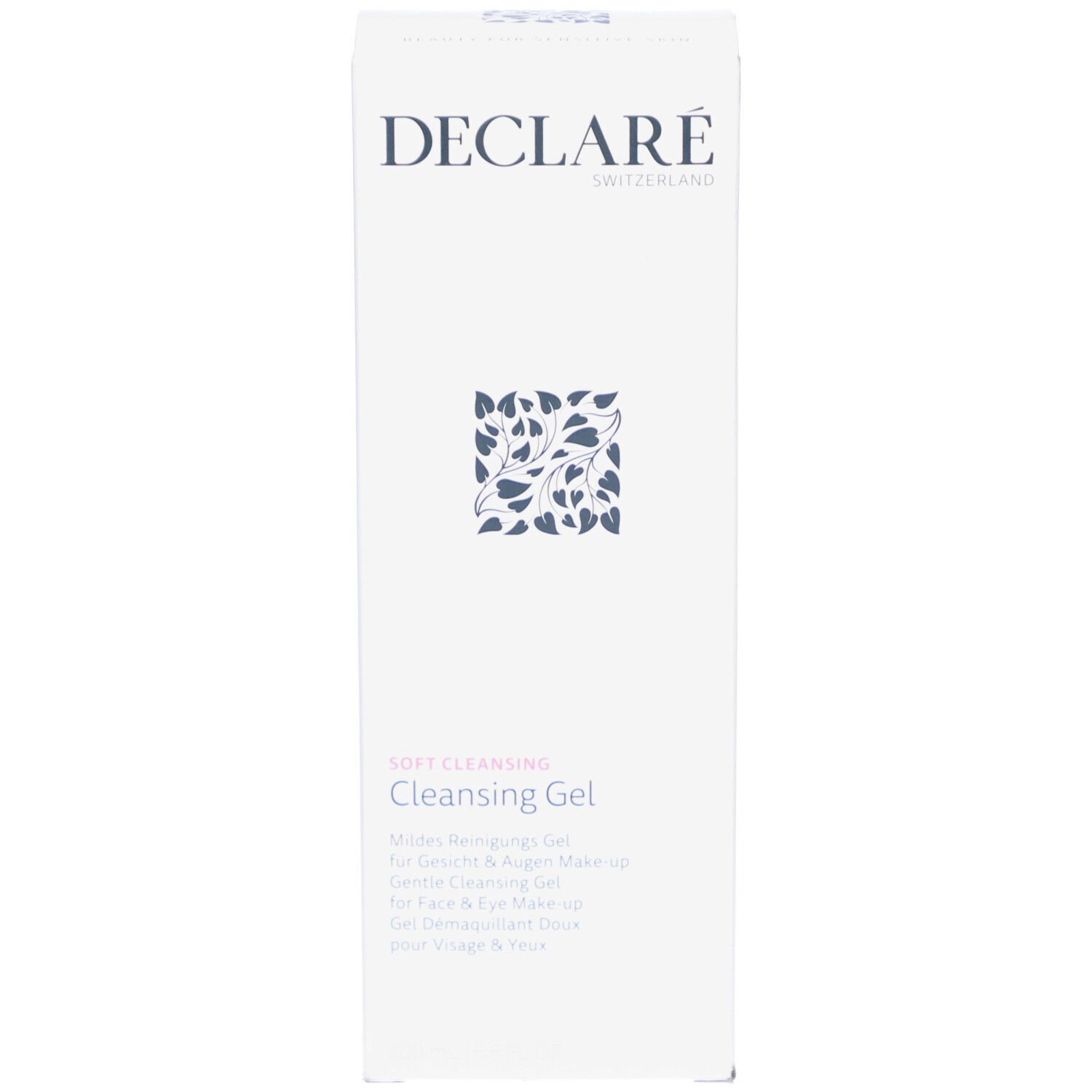 Emballage blanc DECLARÉ Cleansing Gel. Texte : Soft Cleansing, Cleansing Gel.