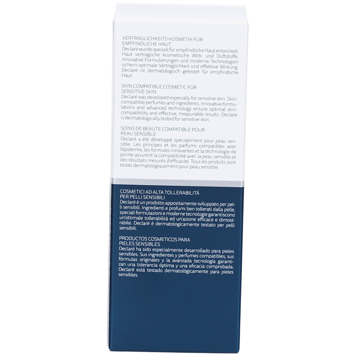 Schachtel-Seite. Text: Verträglichkeit, Hautverträglichkeit, dermatologisch getestet.