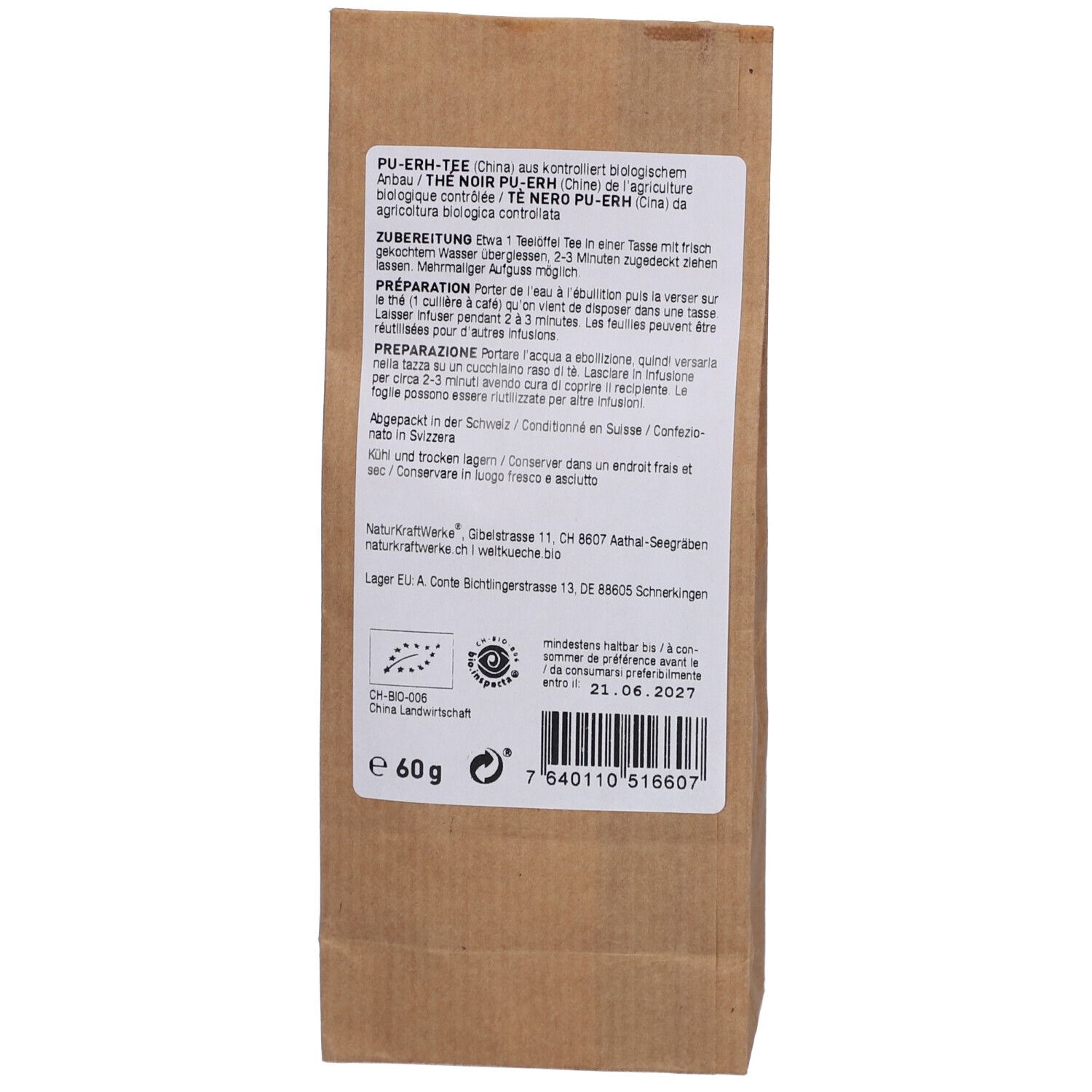 NATURKRAFTWERKE Roter Tee Pu-Erh bio