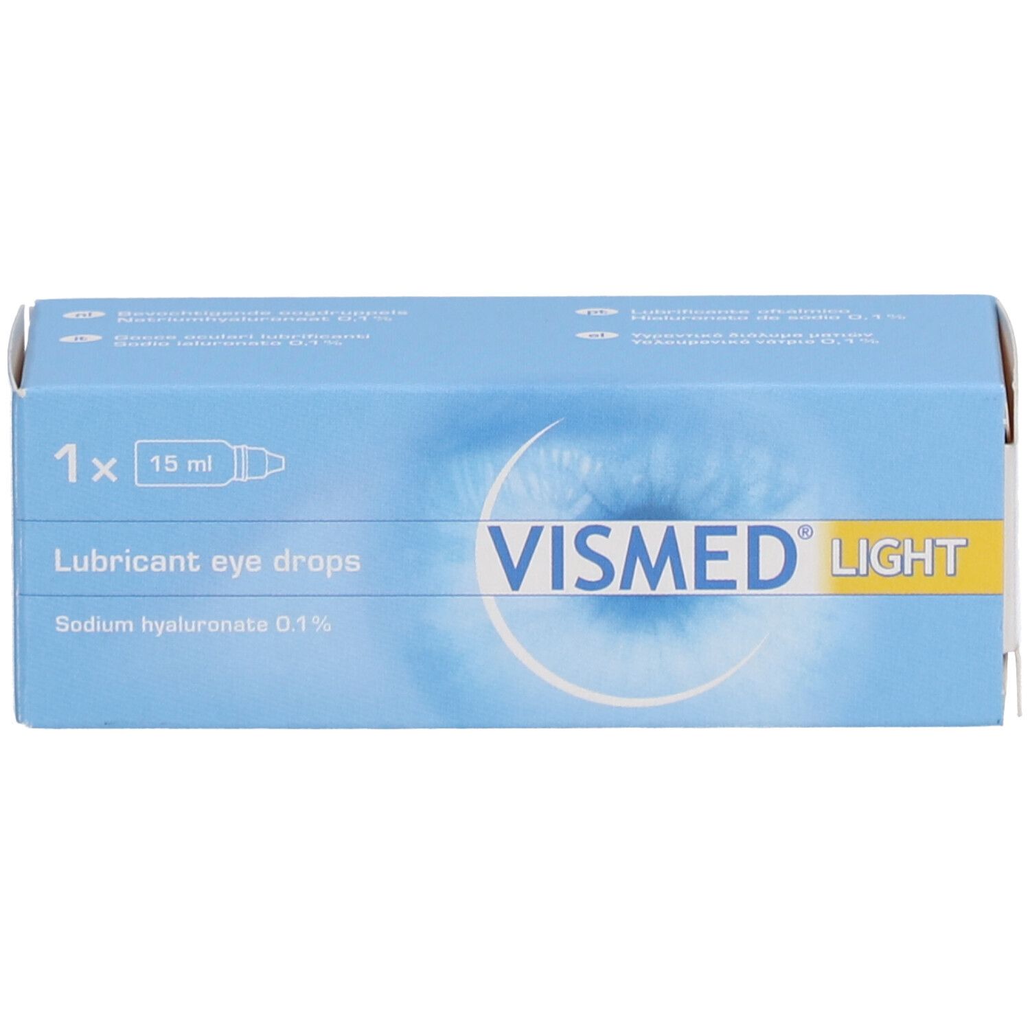 Blaue Schachtel mit Aufschrift: VISMED LIGHT, 15 ml.