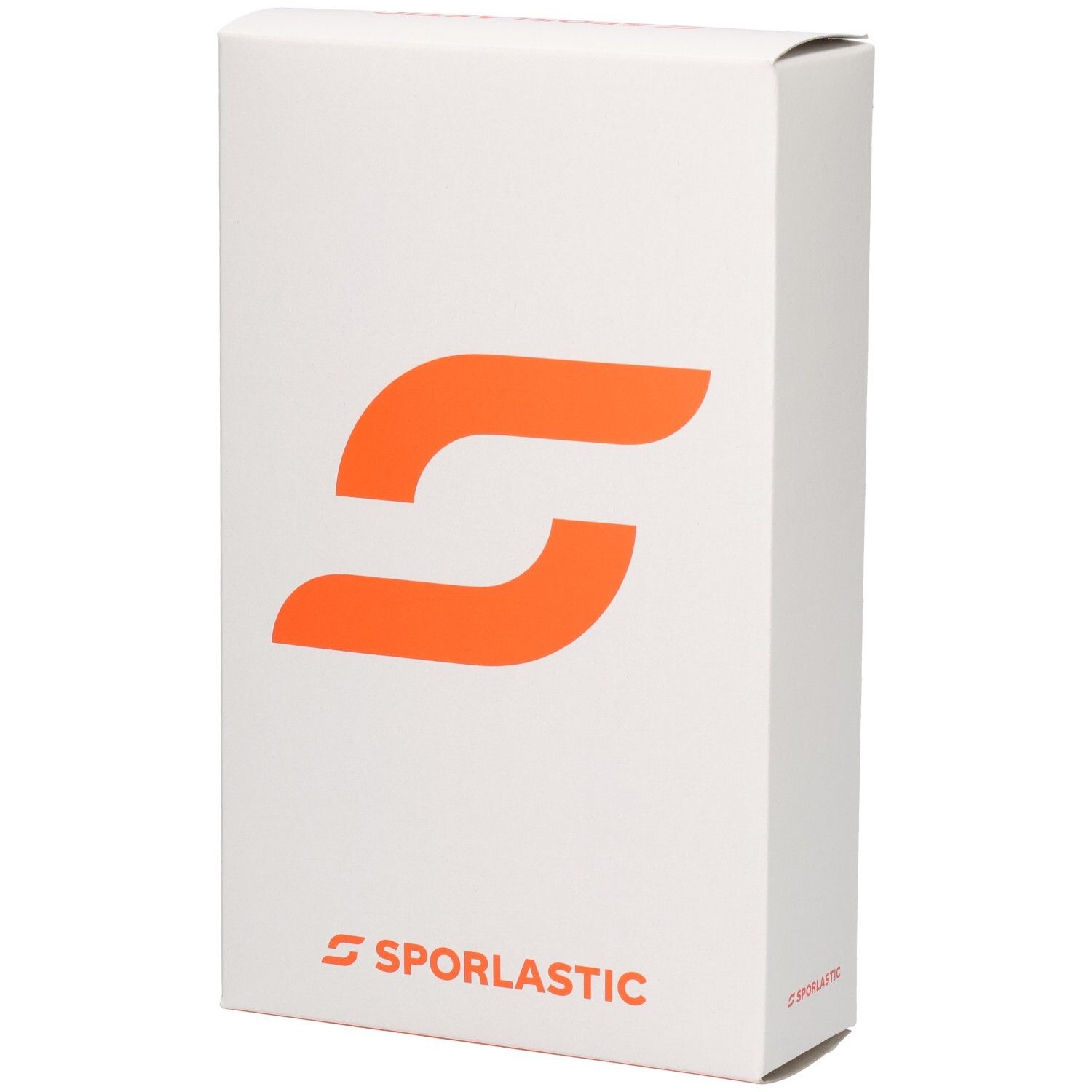 Weiße Sporlastic Produktverpackung mit orangefarbenem Logo.