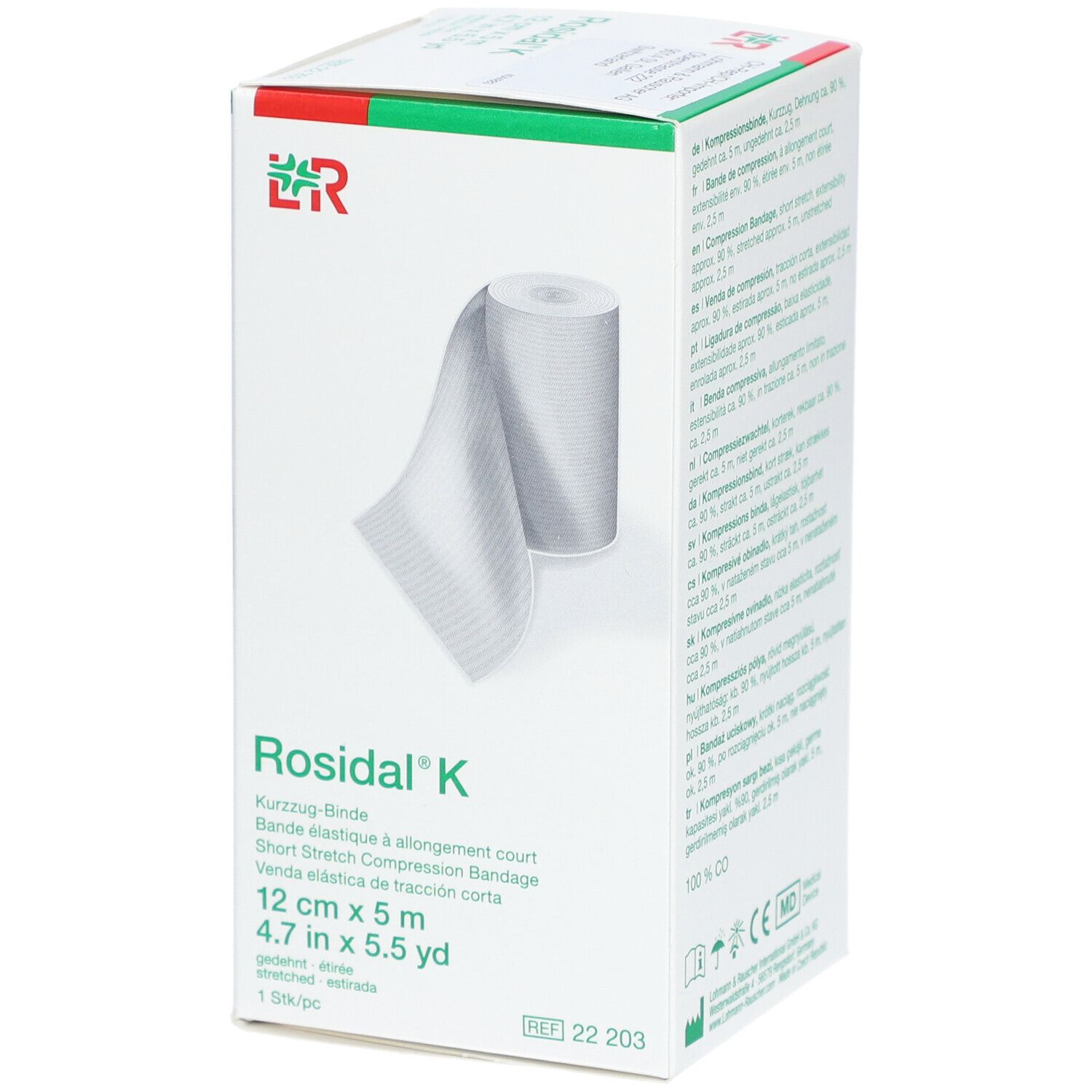 L&R Rosidal® K Bande élastique à allongement court 12 cm x 5 m