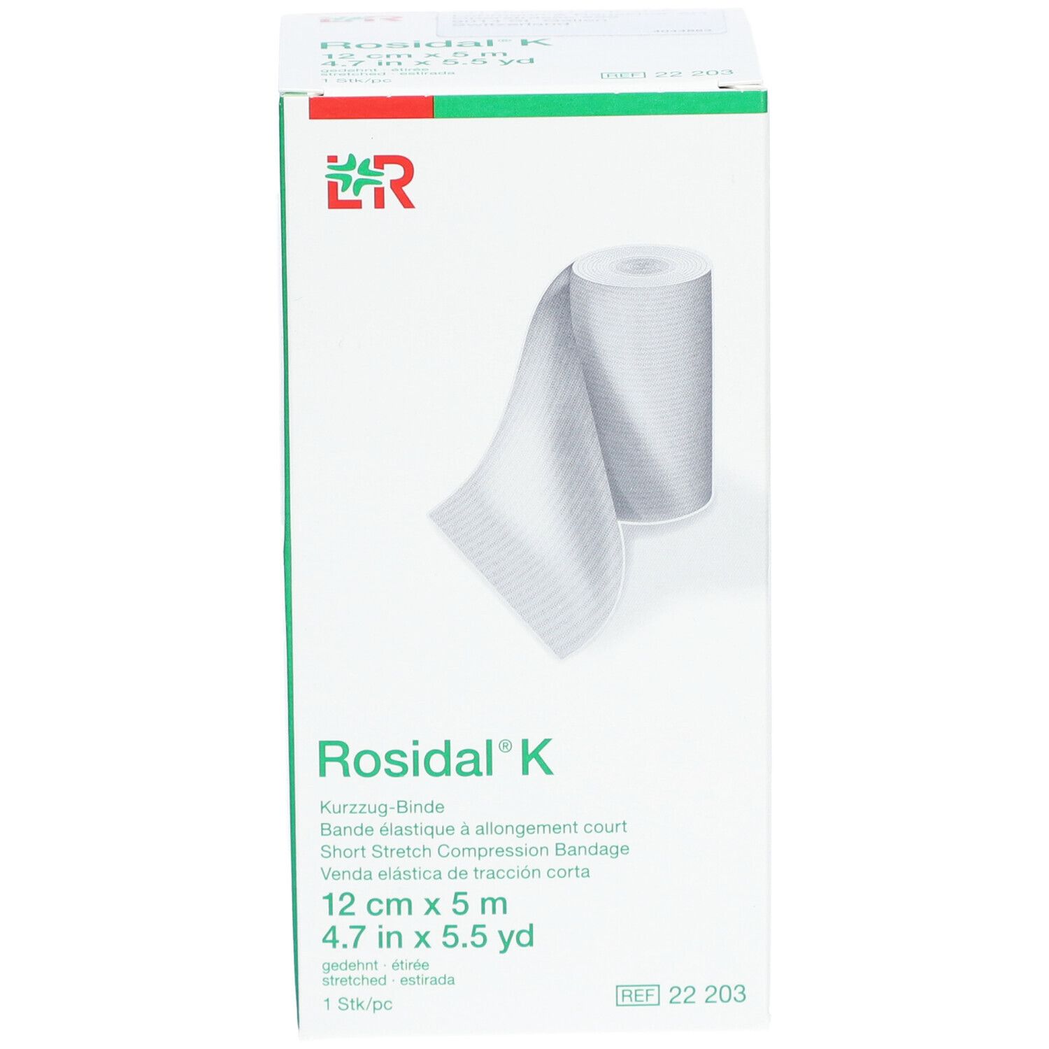 L&R Rosidal® K Bande élastique à allongement court 12 cm x 5 m