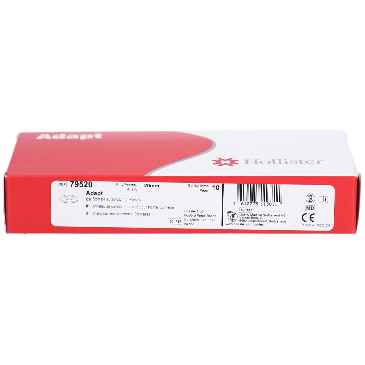 Hollister Adapt Verpackung. Weiß-rote Schachtel mit Produktinformationen und Logo. 20 mm Ringgröße.