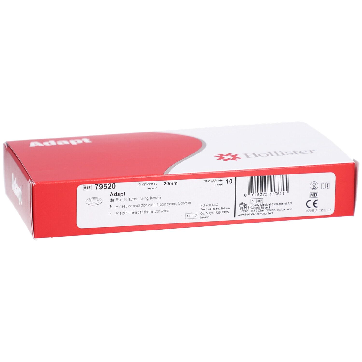 Hollister Adapt Verpackung. Weiß-rote Schachtel mit Produktinformationen und Logo. 20 mm Ringgröße.