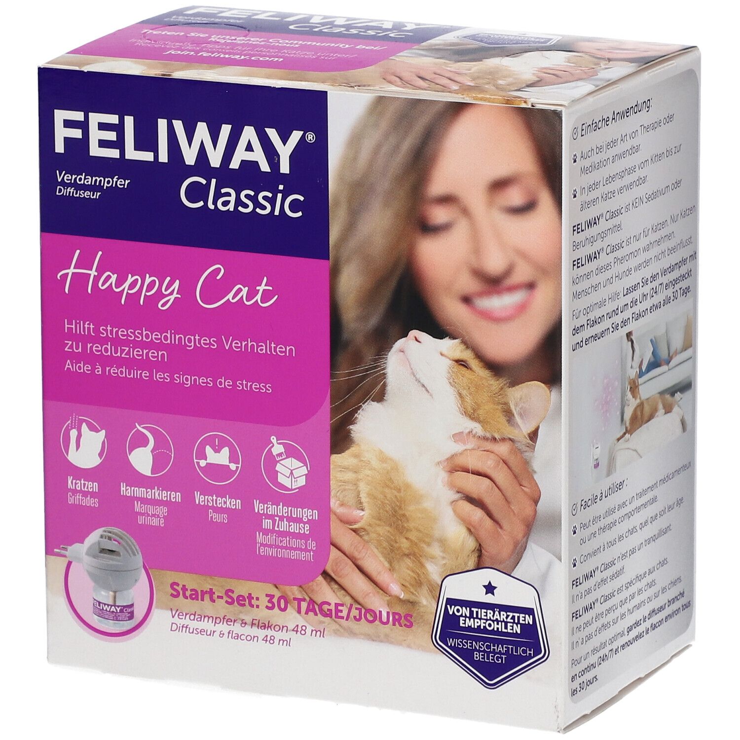 Feliway Classic Happy Cat Set de démarrage : diffuseur et flacon 48 ml pour réduire le stress félin.