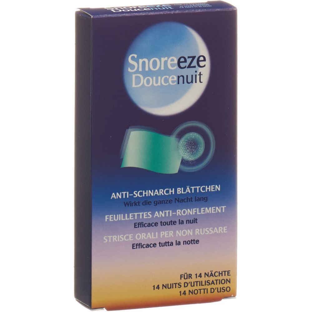 Boîte de Snoreeze Doucenuit. Emballage bleu avec nom du produit et image d'un comprimé.