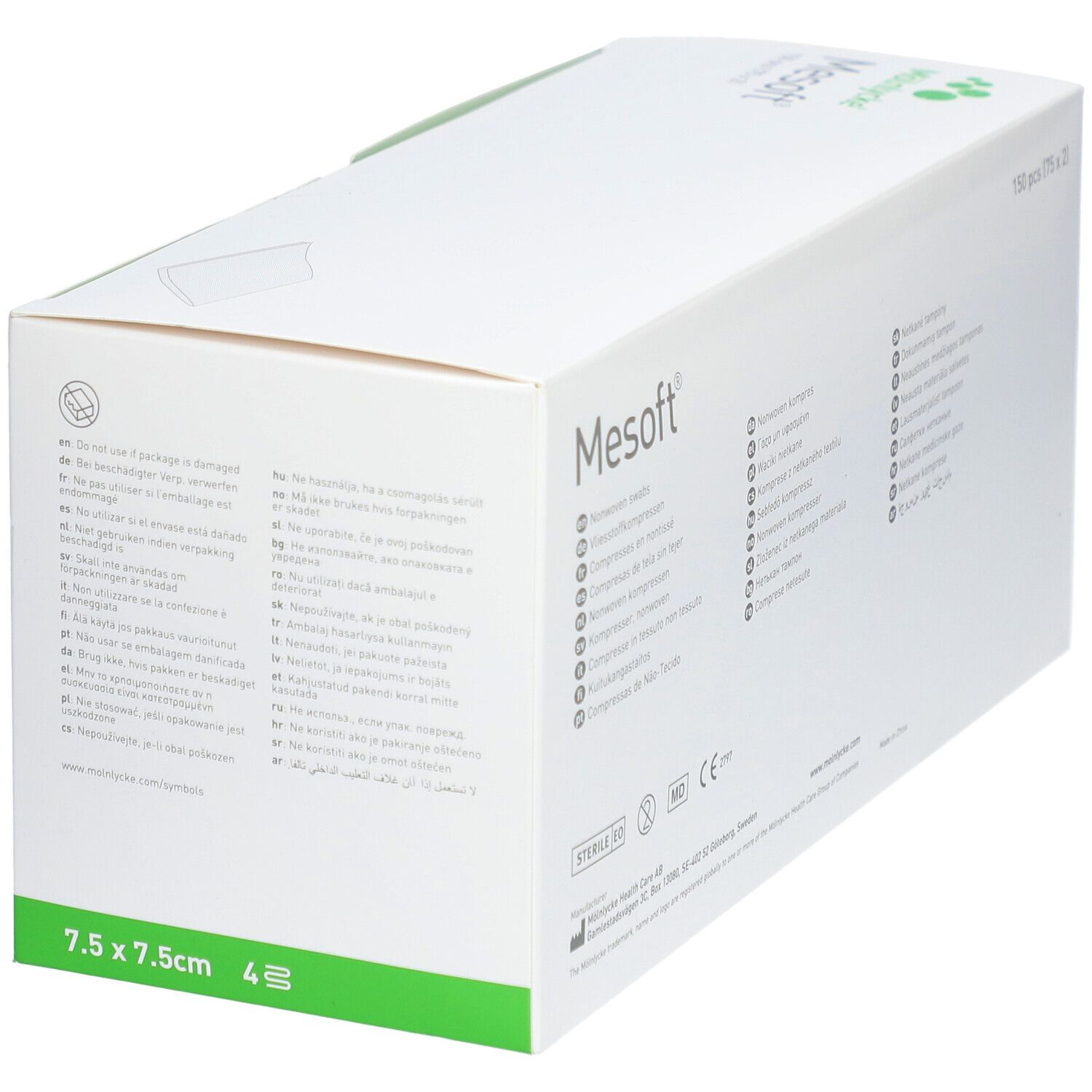 MÖLNLYCKE® Mesoft® Compresses en nontissé 7,5 x 7,5 cm stériles