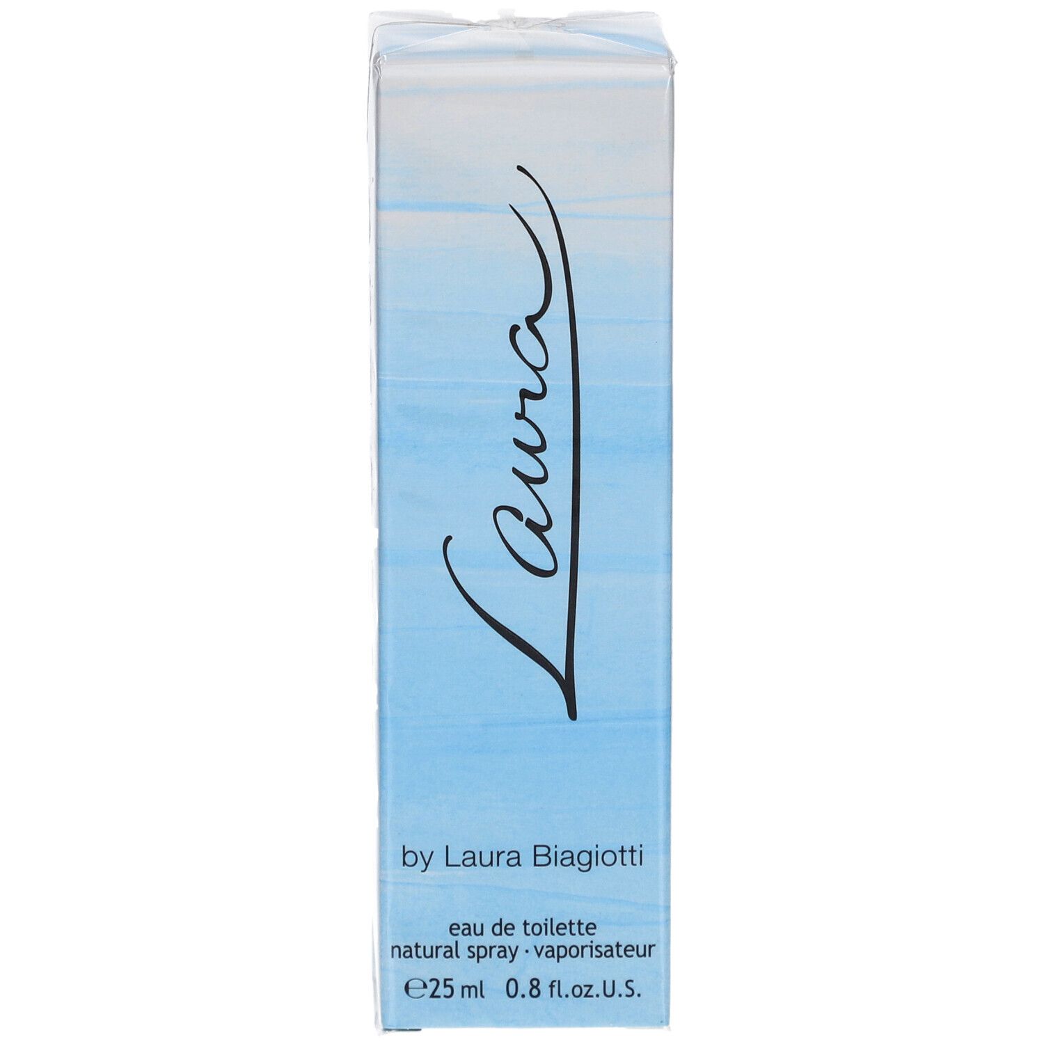 Hellblaue Schachtel mit "Laura"-Schriftzug. "Eau de Toilette" und "25 ml" sind sichtbar.