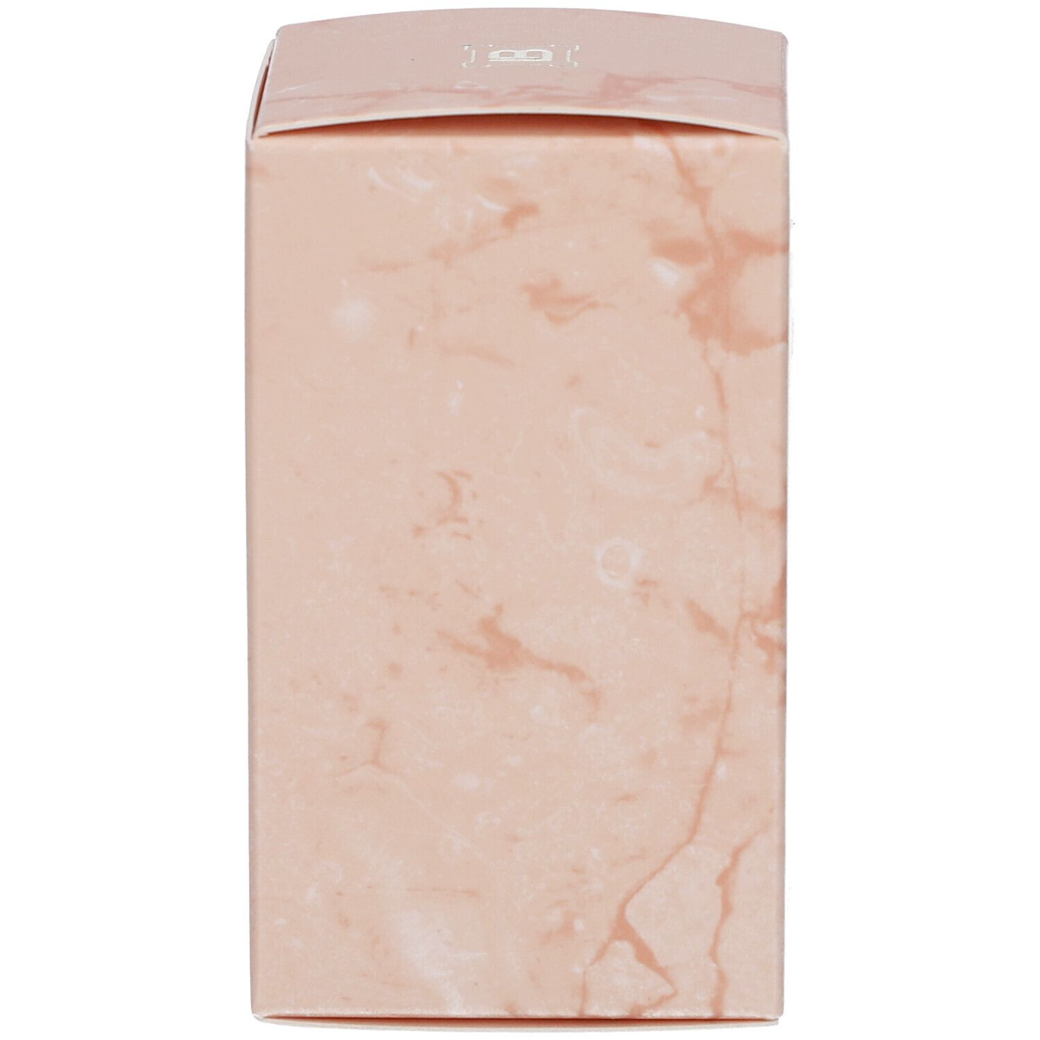 Rosa marmorierte Schachtel. Auf der Oberseite befindet sich ein Logo.