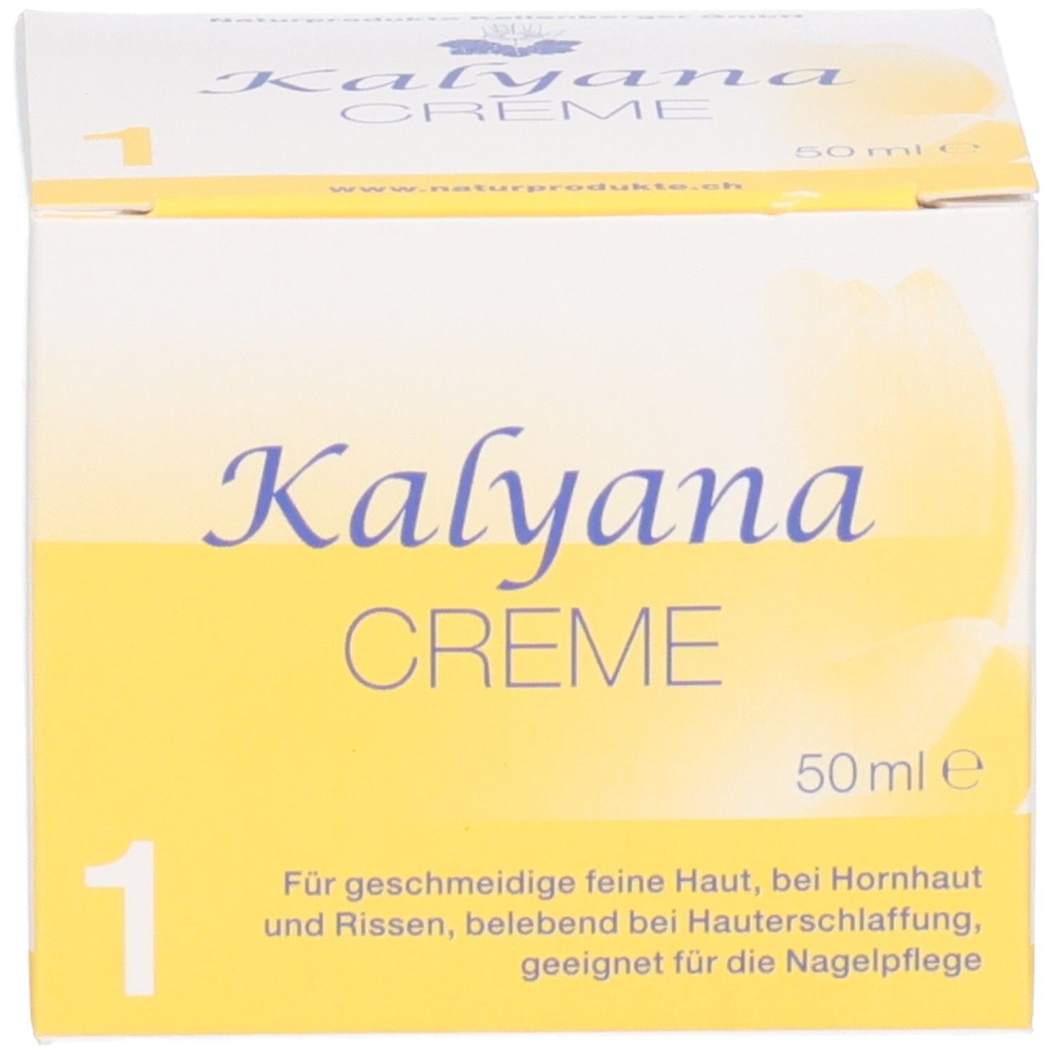 KALYANA Creme 1 mit Calcium fluoratum, 50 ml Tiegel und Faltschachtel.