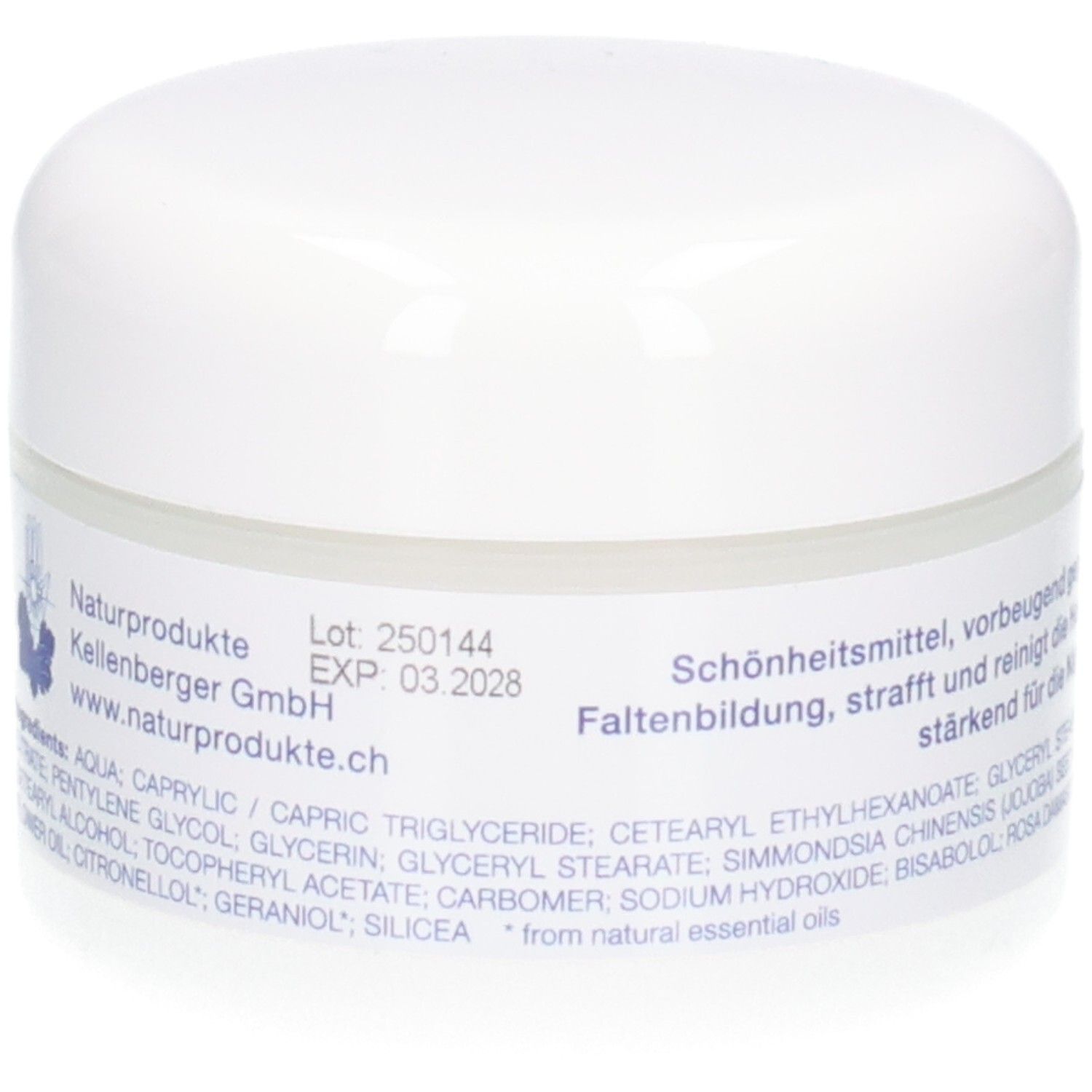Seitenansicht des Tiegels KALYANA 11 Creme mit detaillierten Inhaltsstoffangaben.