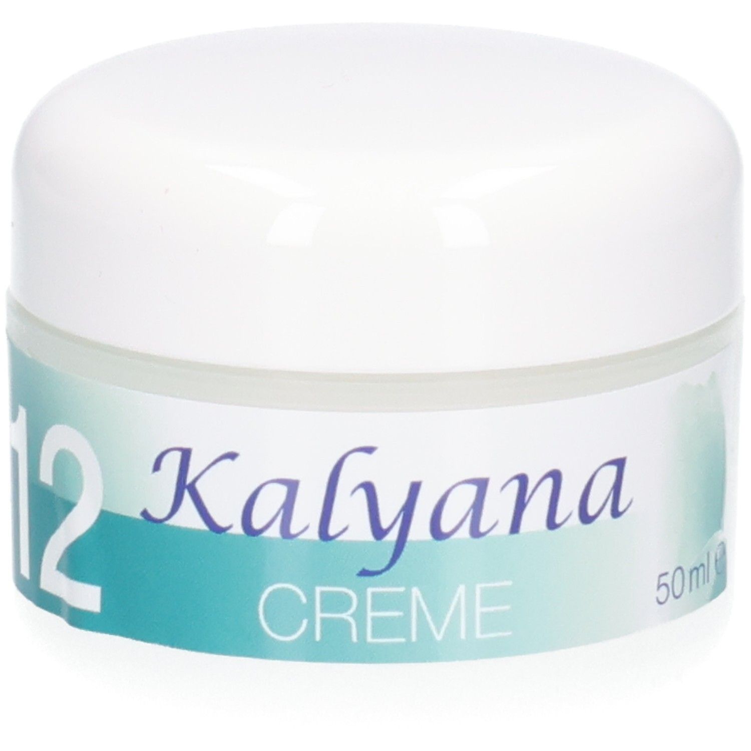 KALYANA 12 Creme Tiegel mit weißem Deckel und Etikett mit Produktnamen und 50ml Angabe.