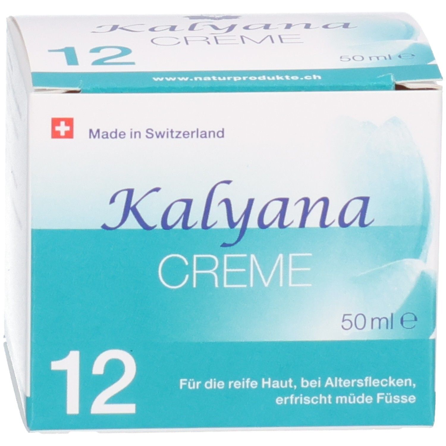 Vorderseite der KALYANA 12 Creme Kartonverpackung mit Produktnamen und Anwendungshinweisen.