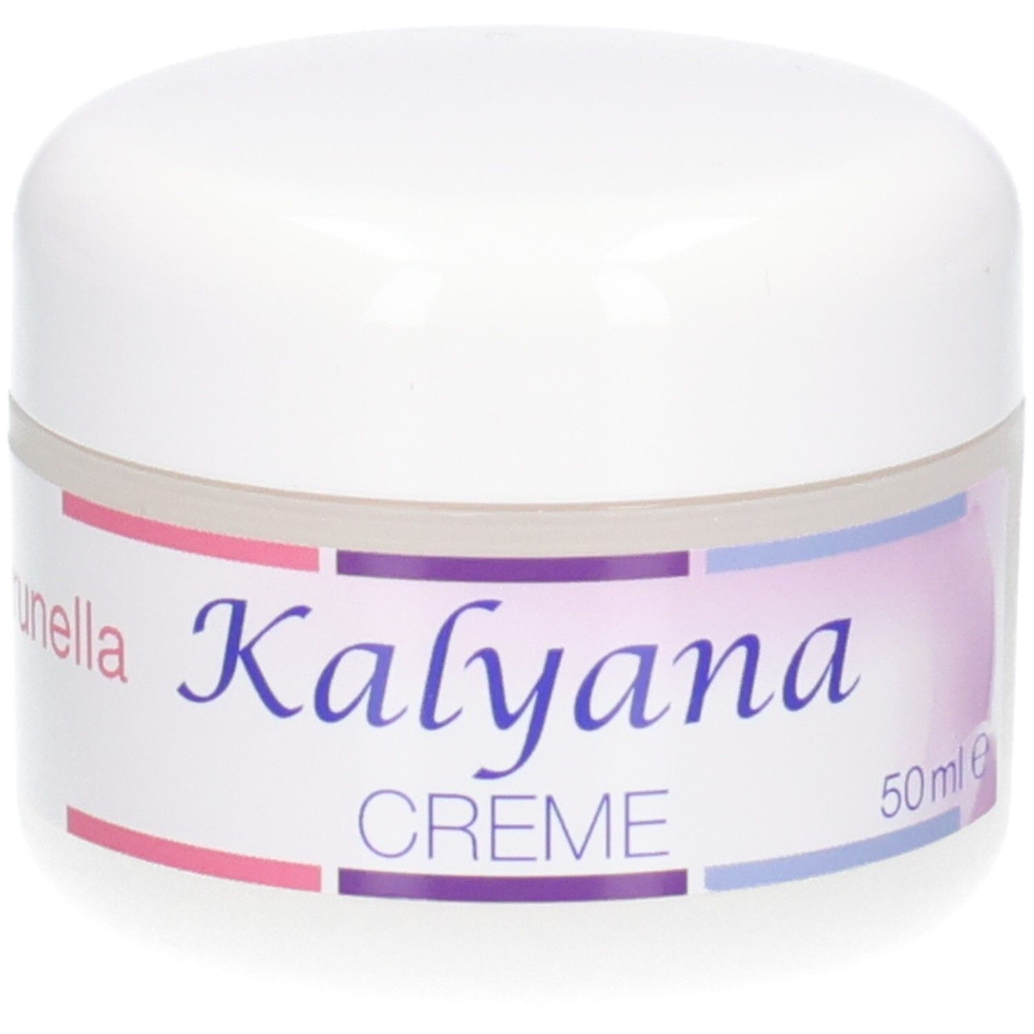 Kalyana Creme 50ml Tiegel mit lila und rosa Akzenten auf dem Etikett.