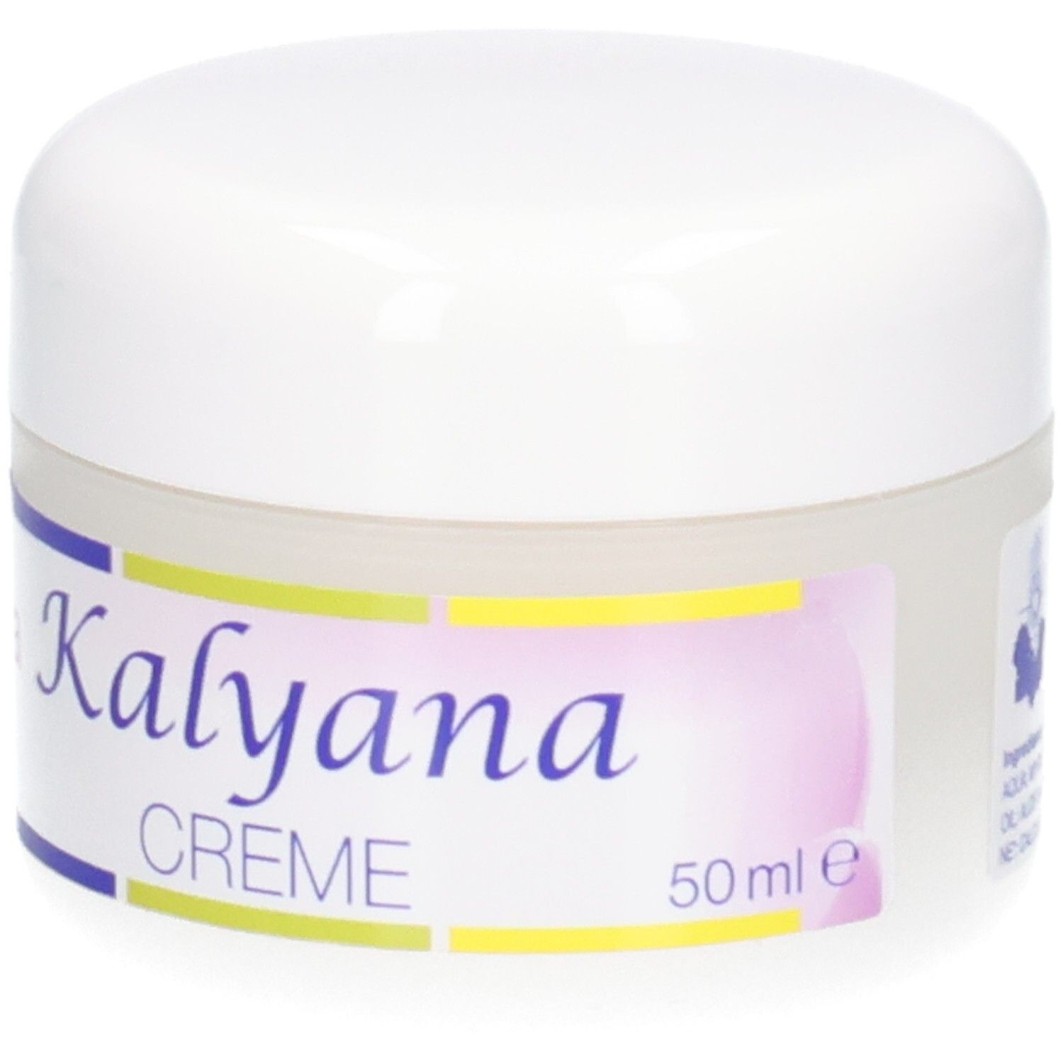 KALYANA 14 Creme mit Viola 50 ml Tiegel. Seitenansicht mit Zutatenliste.
