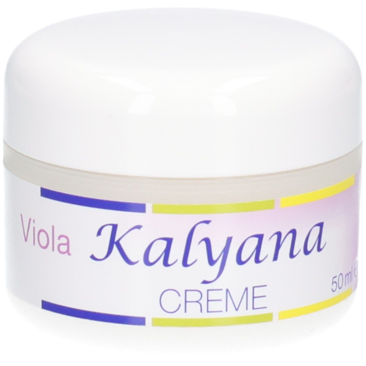 KALYANA 14 Creme mit Viola 50 ml Tiegel. Seitenansicht mit Zutatenliste.