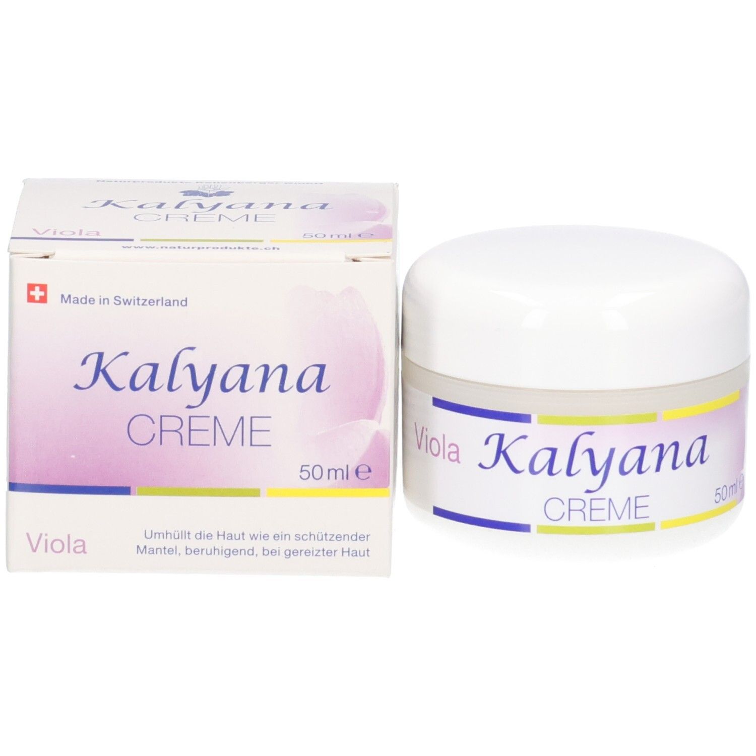 KALYANA 14 Creme mit Viola 50 ml Tiegel. Seitenansicht mit Zutatenliste.
