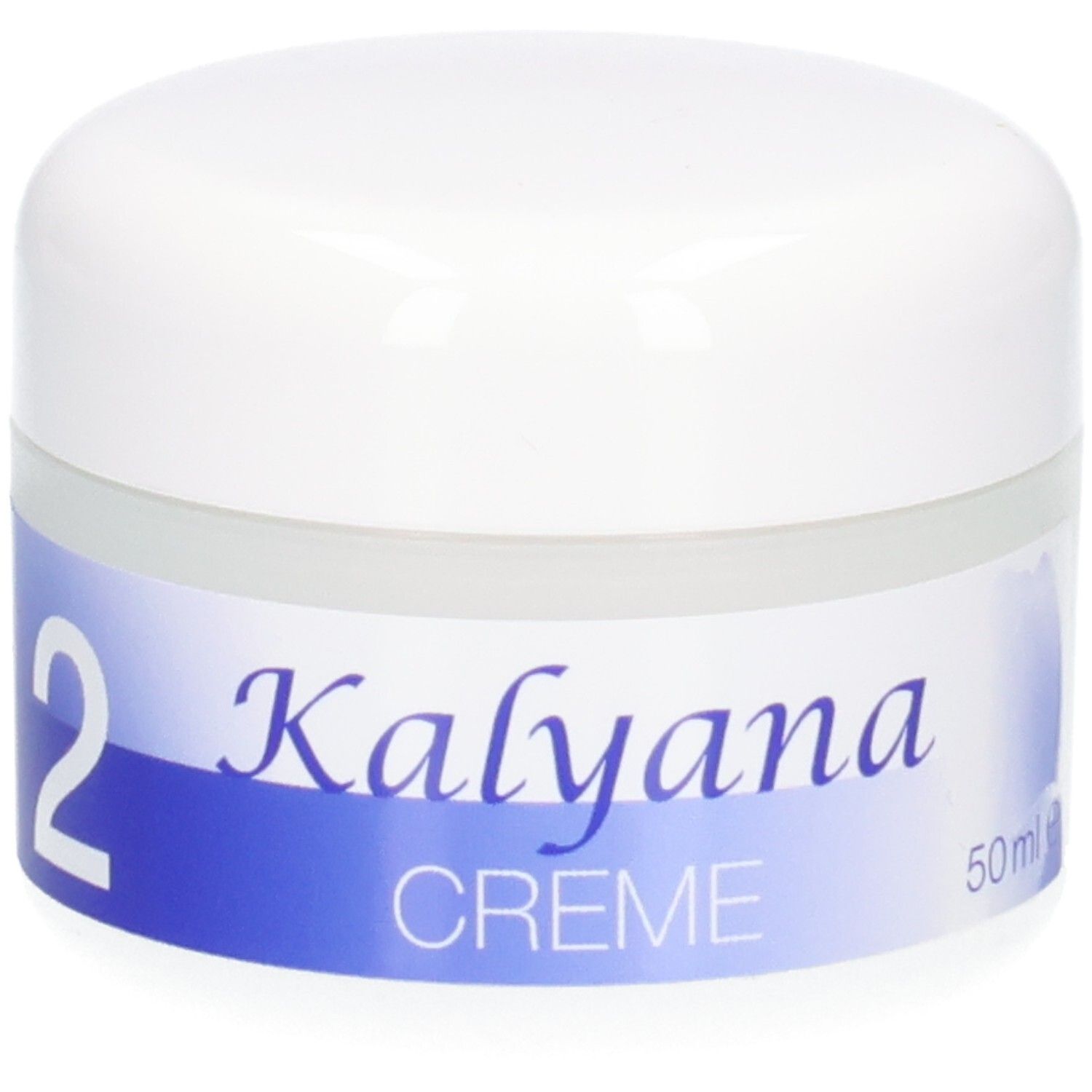 KALYANA Creme 2 in weißem Tiegel mit blauem Etikett.