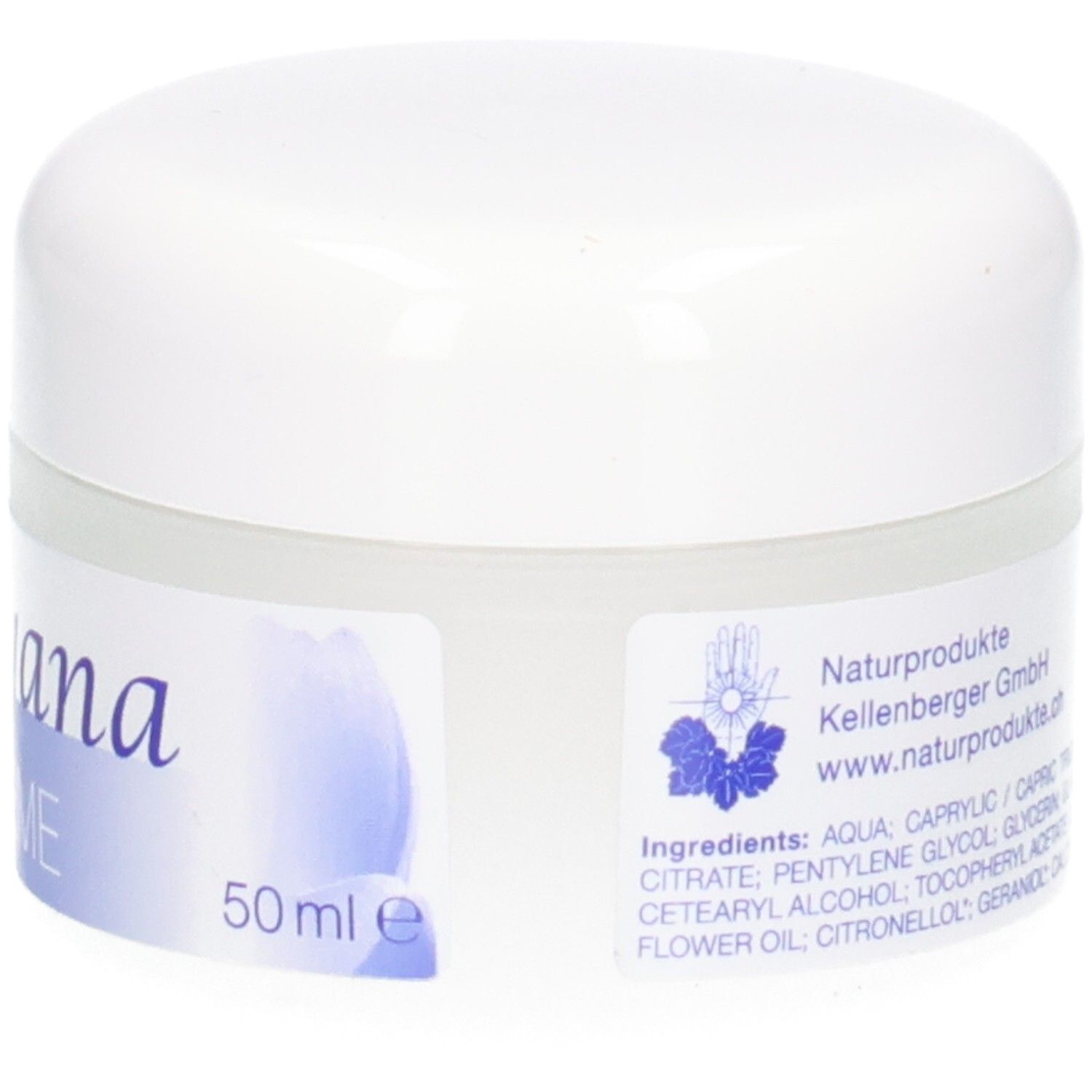 KALYANA Creme 2, Seitenansicht mit Inhaltsstoffen und Menge.