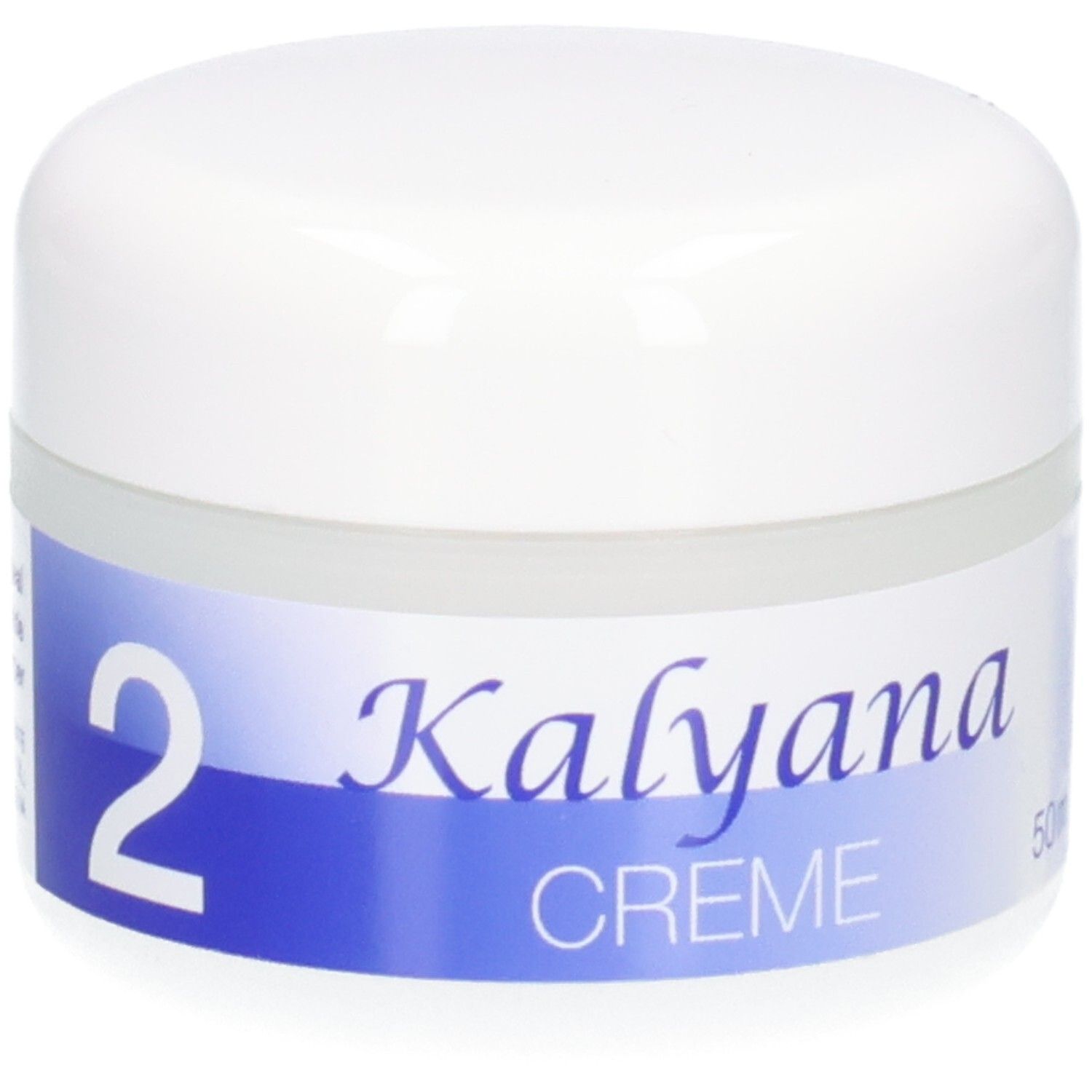 KALYANA Creme 2 in weißem Tiegel mit blauem Etikett.