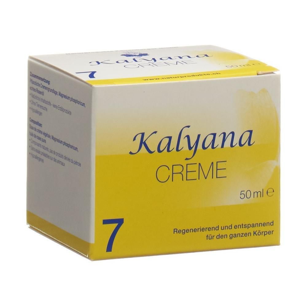 KALYANA 7 Creme Karton mit Beschriftung und Logo.