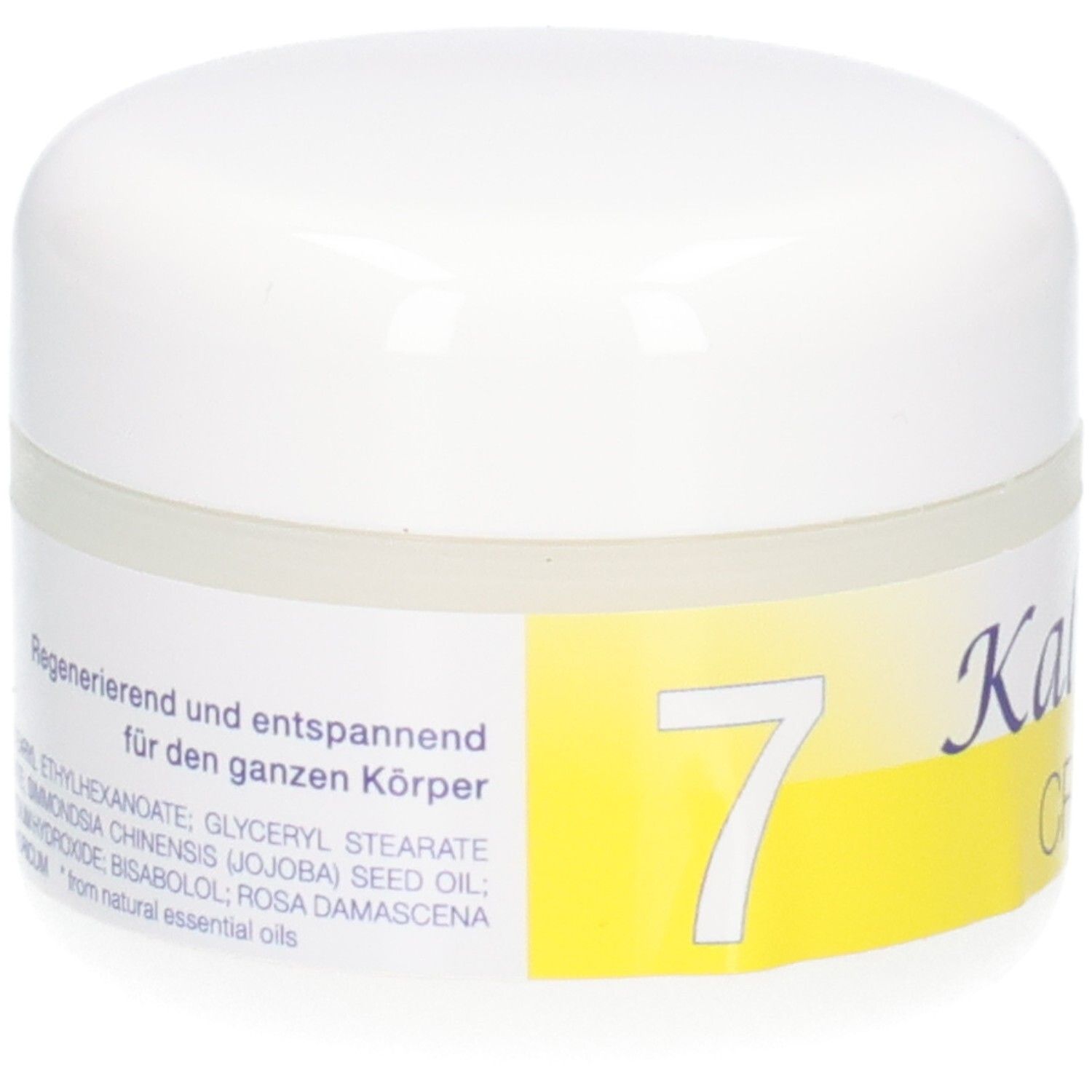 KALYANA 7 Creme Tiegel mit Beschriftung und Inhaltsstoffen.