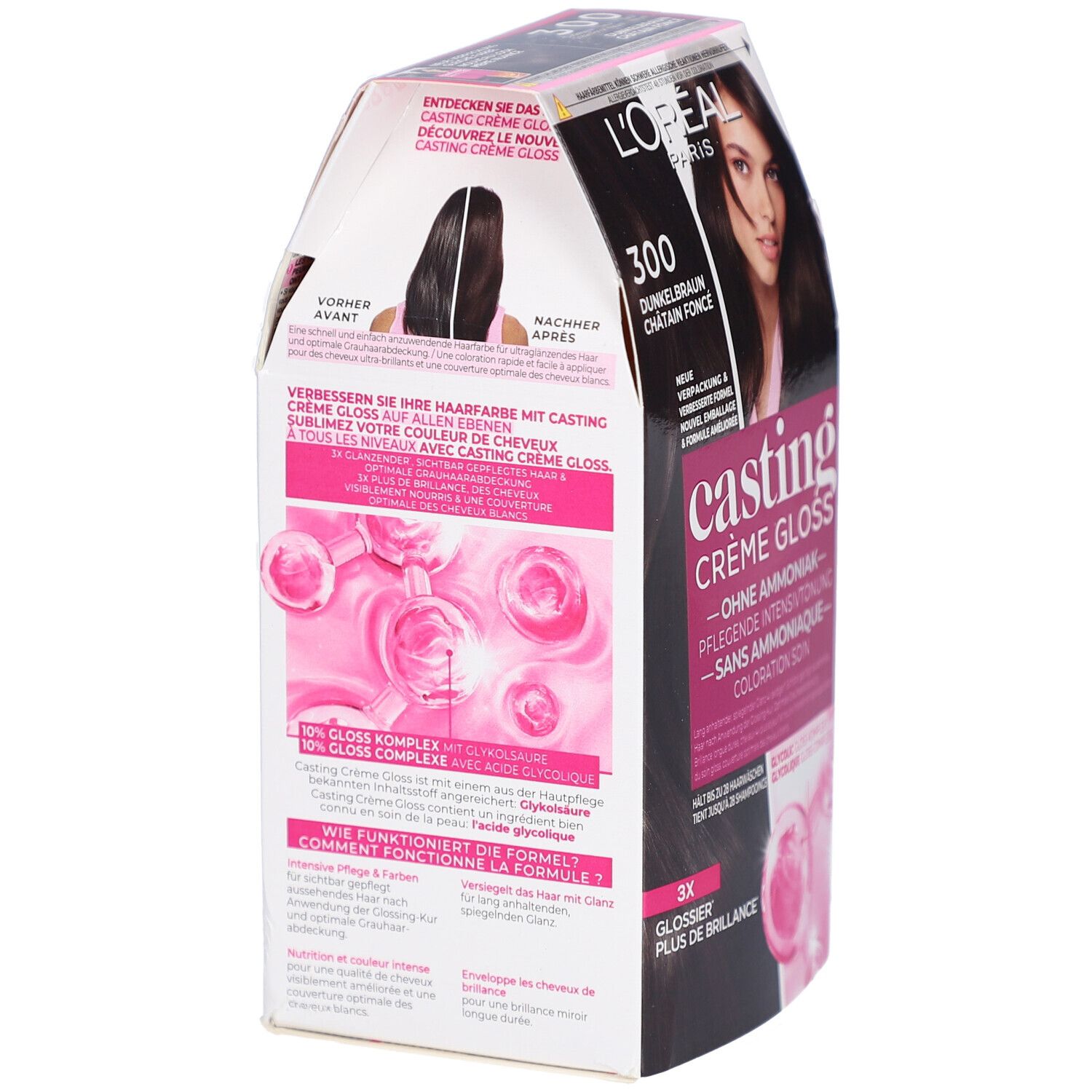 Dos de l'emballage L'Oréal Paris Casting Crème Gloss. Contient des informations sur l'utilisation et les résultats de la couleur.