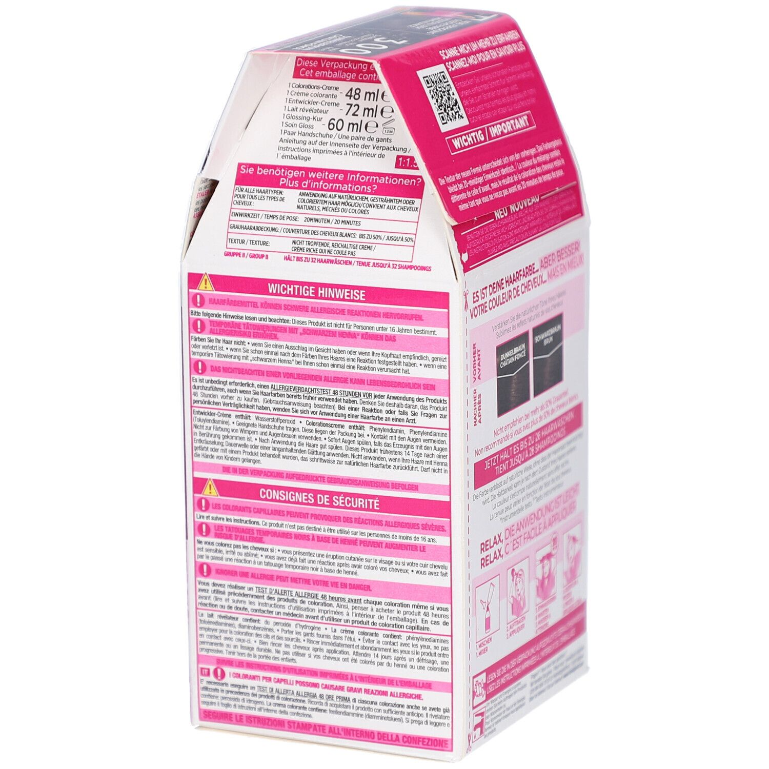 Dos de l'emballage L'Oréal Paris Casting Crème Gloss. Contient des informations et des consignes de sécurité.