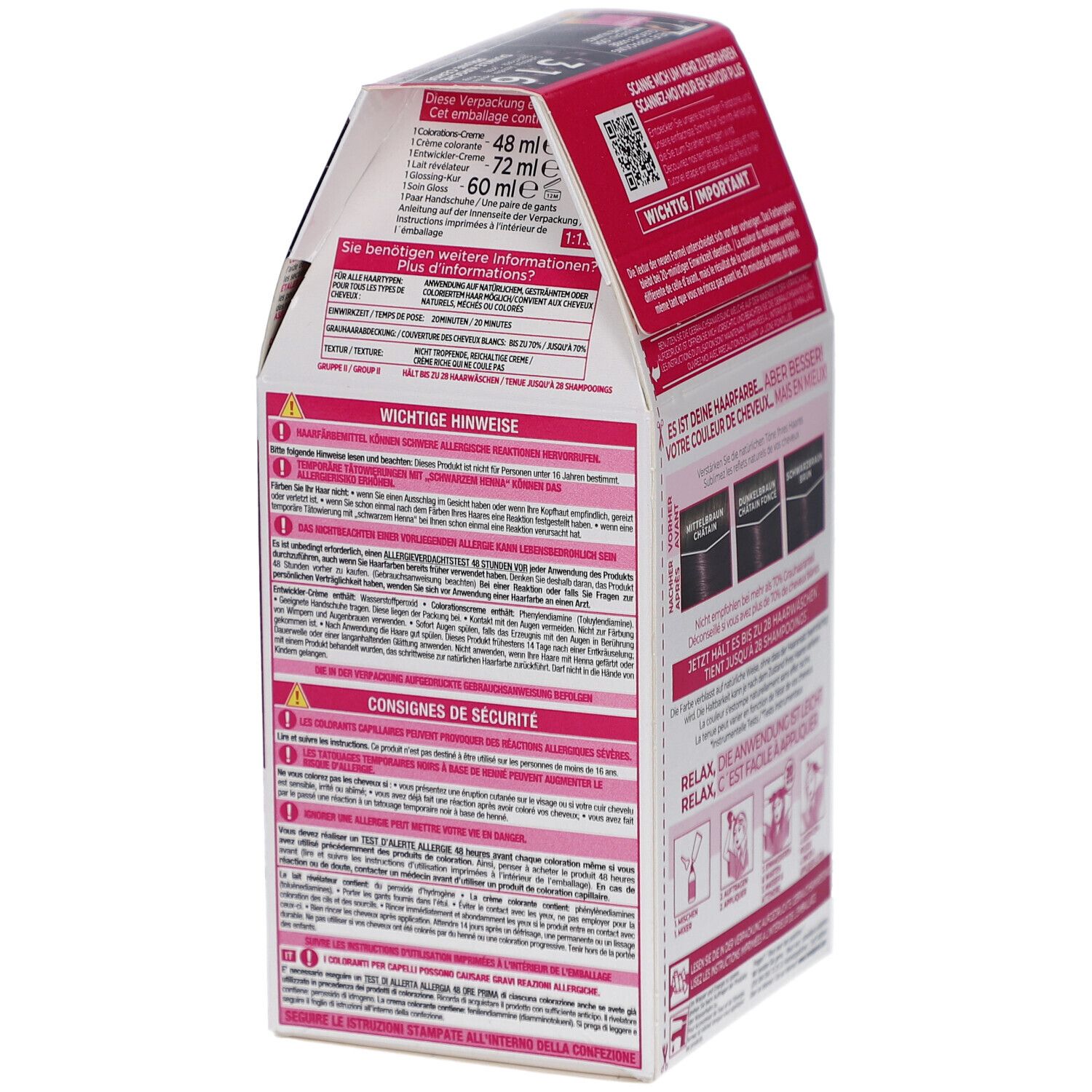 L'Oréal Paris Casting Crème Gloss 316 Prune Exquise. Emballage avec texte et avertissements.