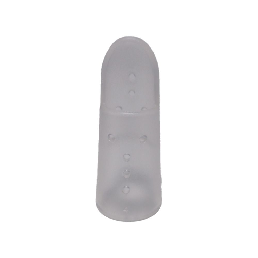 Transparente, fingerförmige Schiene mit Löchern. Zylindrischer Schaft, abgerundete Spitze. Medizinprodukt.