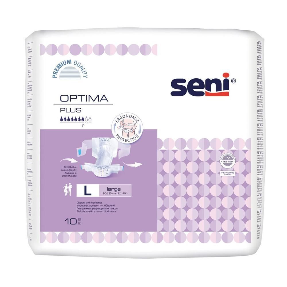 Seni Optima Plus Vorlagen L, 10 Stück. Packung mit Inkontinenz-Einlagen.