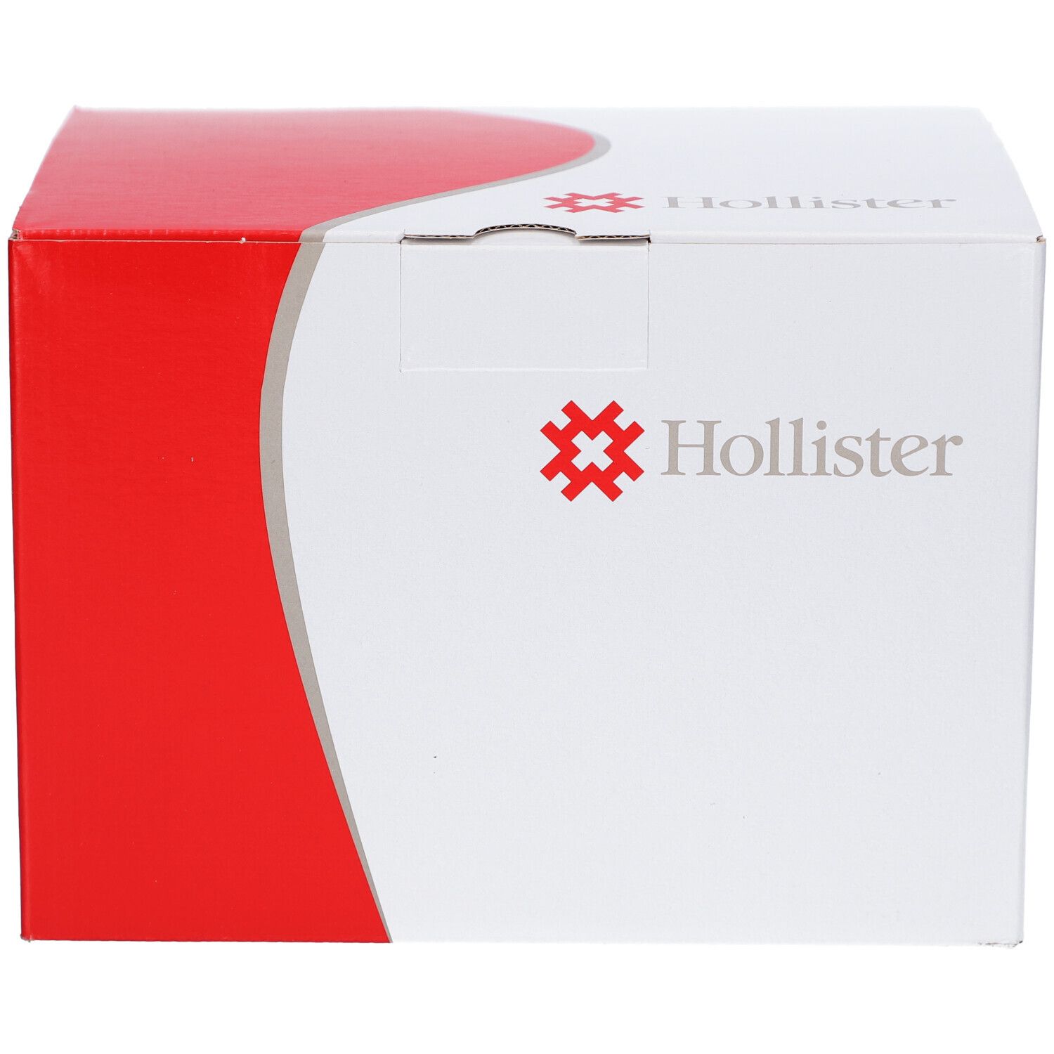 Boîte blanche et rouge Hollister. Surface rouge sur le côté gauche.