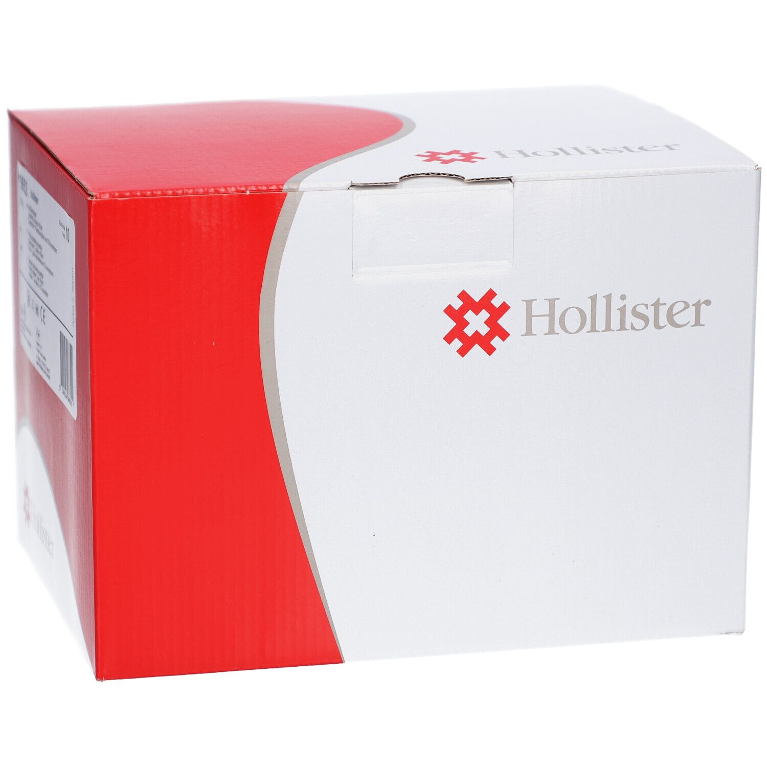 Boîte blanche et rouge Hollister. Surface rouge sur le côté gauche.