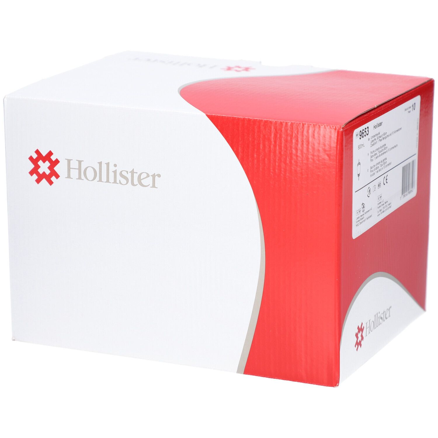 Boîte blanche et rouge avec logo Hollister et numéro 9653.